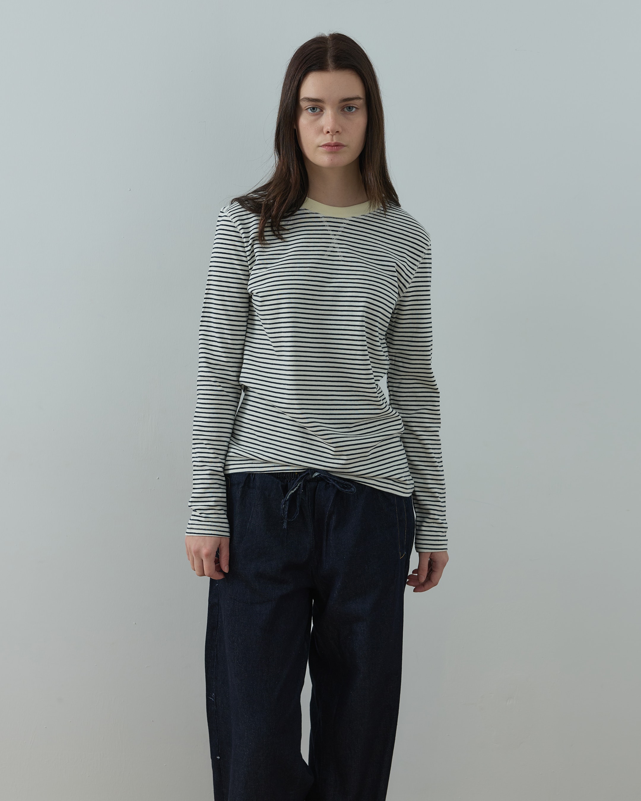 Line Uzun Kol Çizgili Tişört - Siyah