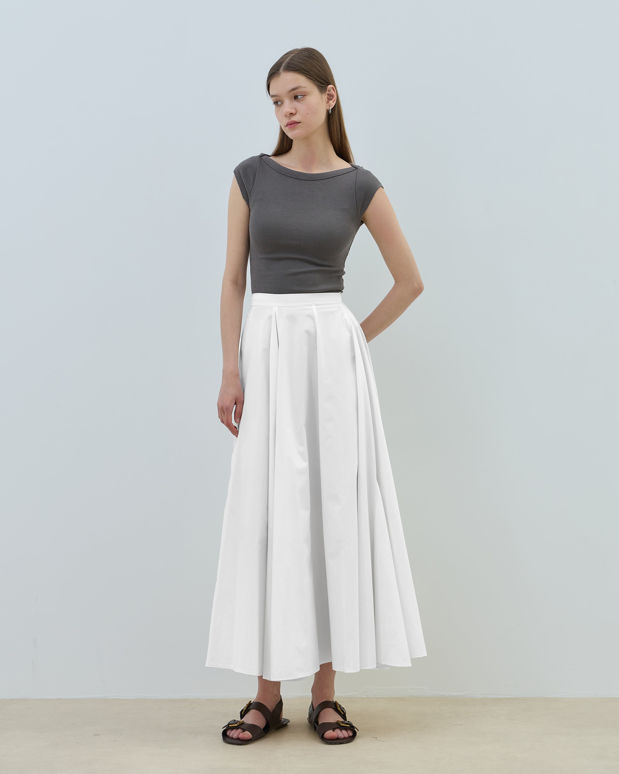 Herry Volanlı Poplin Etek - Beyaz