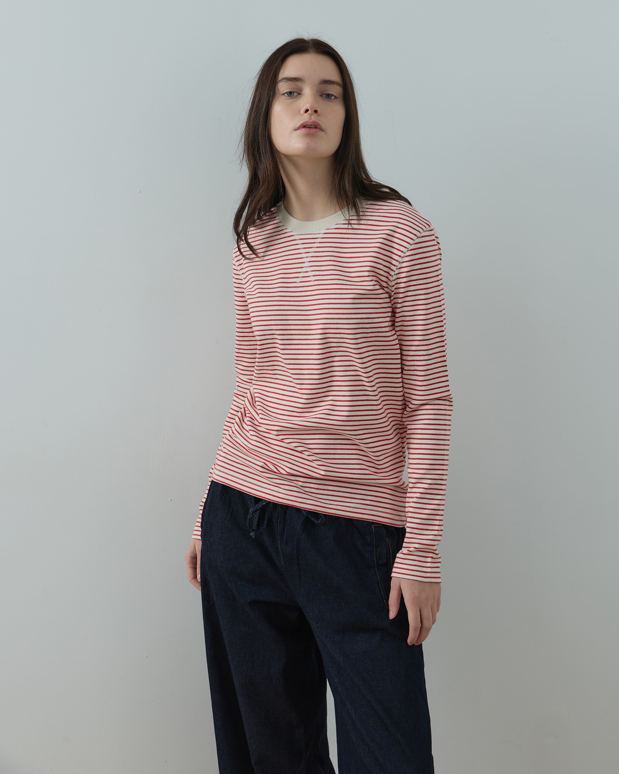 Line Uzun Kol Çizgili Tişört - Kırmızı