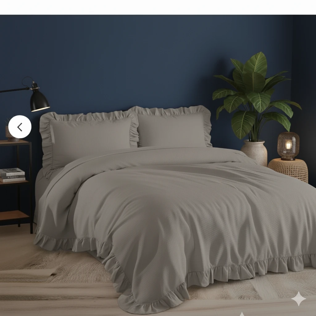 %100 Doğal Pamuk Çift Kişilik Fırfırlı Nevresim Seti 200x220 cm