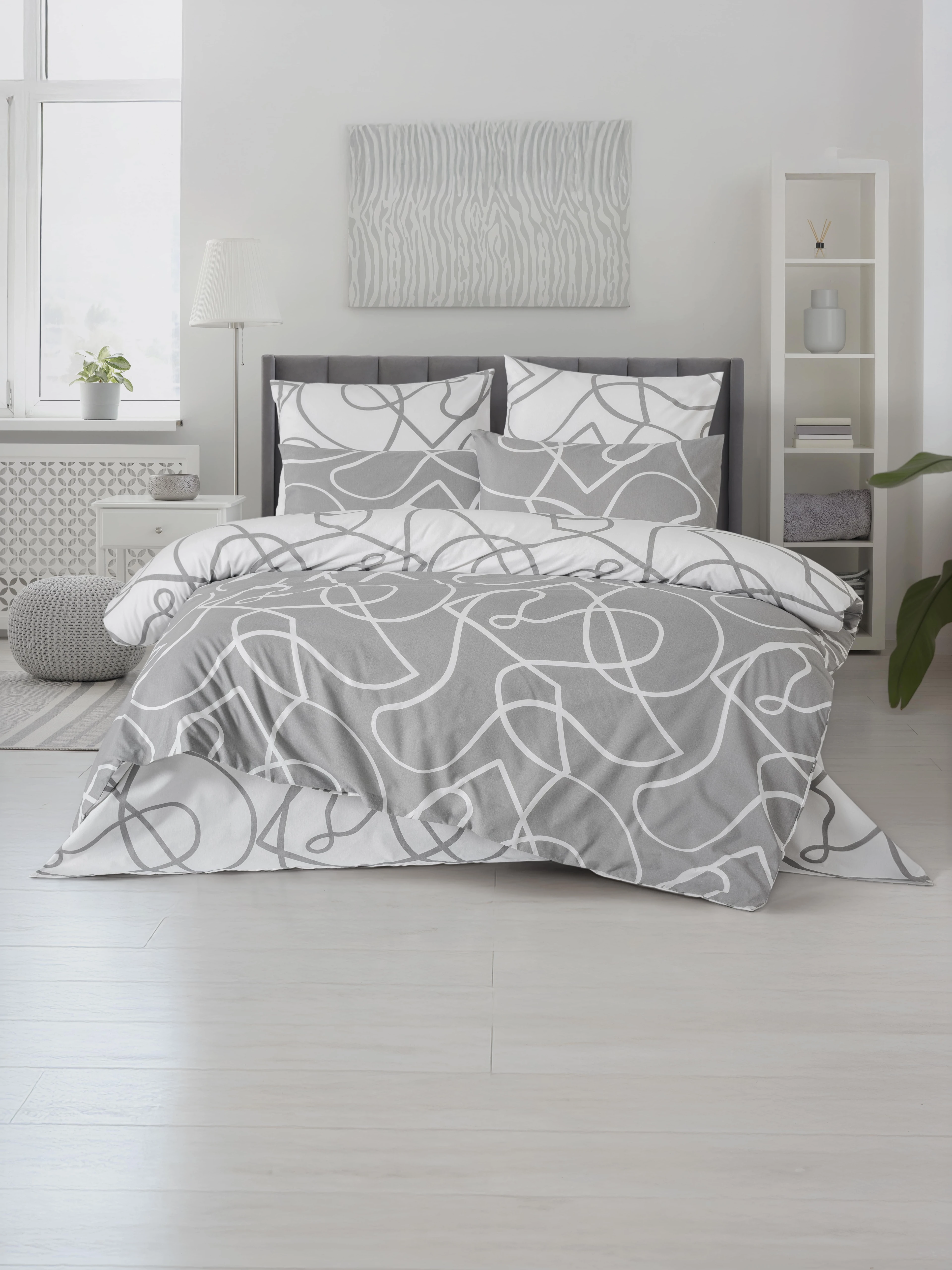 Tek Kişilik Ranforce Pamuklu Lastikli Çarşaflı Nevresim Takımı - Mix Gri