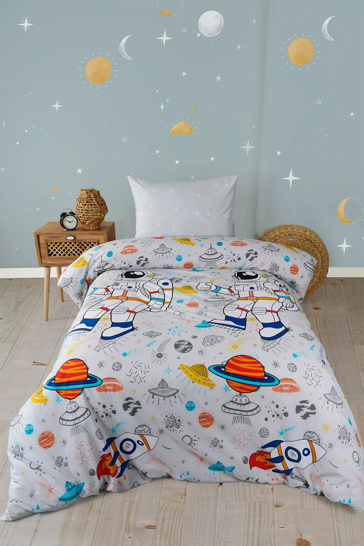 Ranforce Pamuklu Tek Kişilik Nevresim Seti -Çarşafsız - Astronot