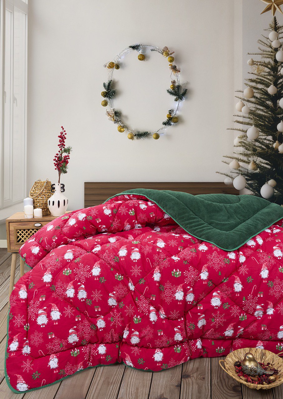 Çift Kişilik %100 Pamuk Yılbaşı Temalı Welsoft Yorgan Noel Hediyelik Yorgan 195 X 215 cm