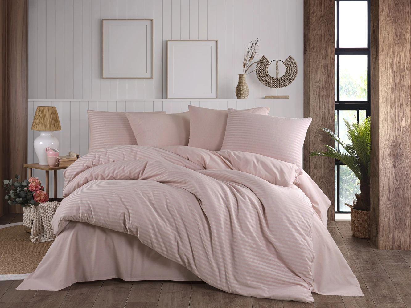 Naturel Series Çift Kişilik Pamuklu Nevresim Takımı - PUDRA