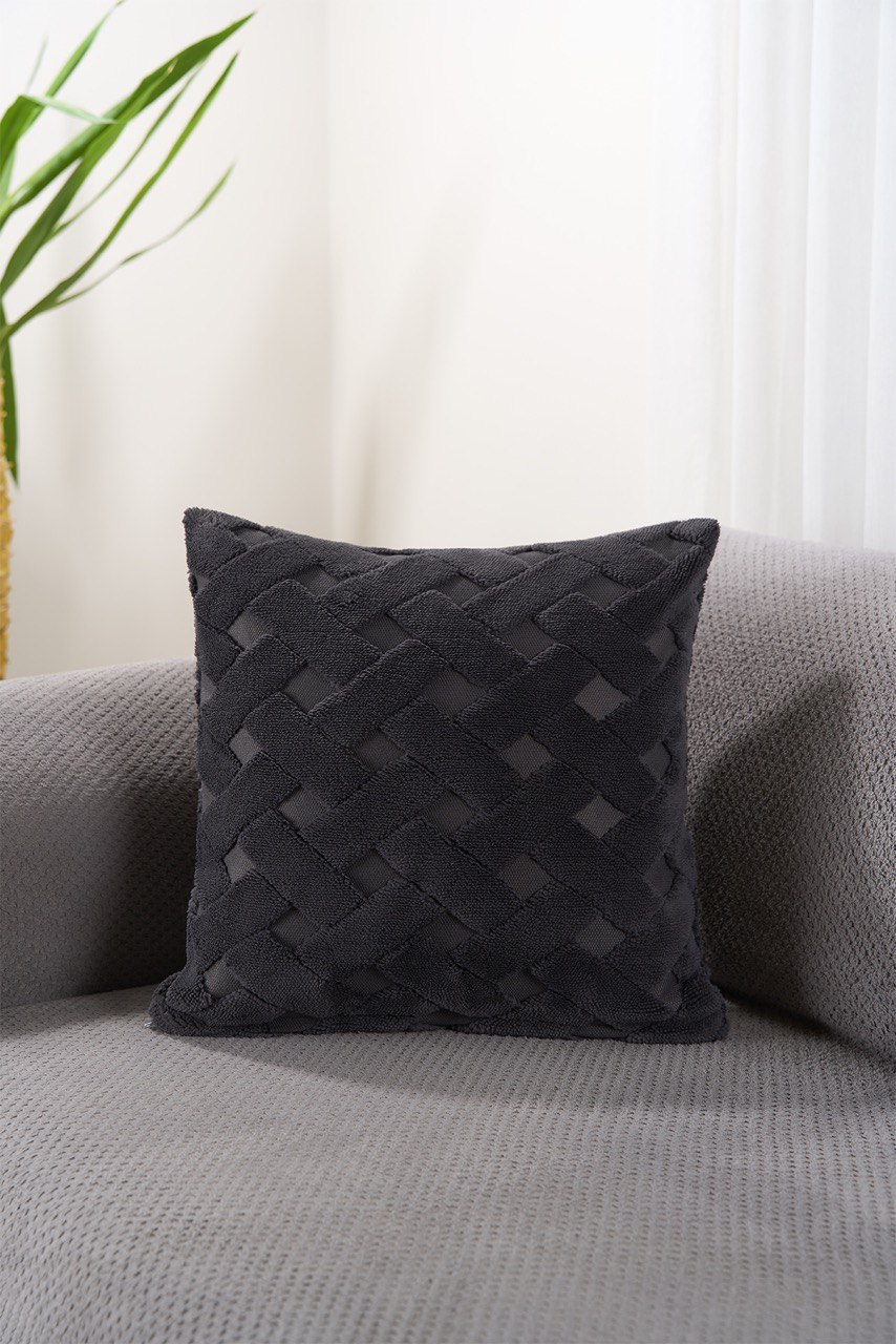Hasır Desen Özel Tasarım Punch Panç Desen Dekoratif Kırlent Kılıfı 43x43 cm - ANTRASİT