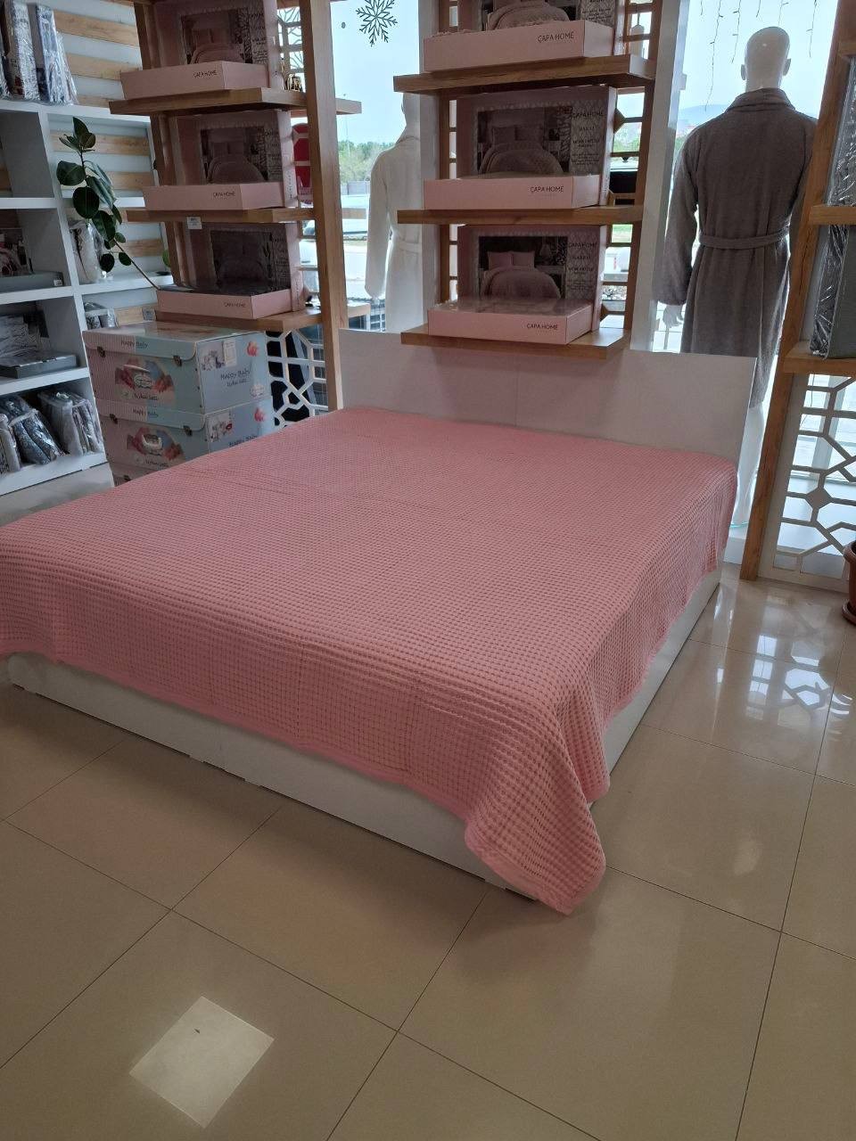 Çift Kişilik Battal Boy Pamuk Havuzlu Tek Pike  - PEMBE