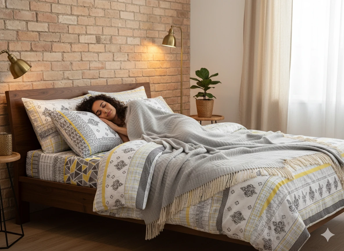 Pamuklu Çift Kişilik Jakarlı Çarşaf ve Battaniye Seti