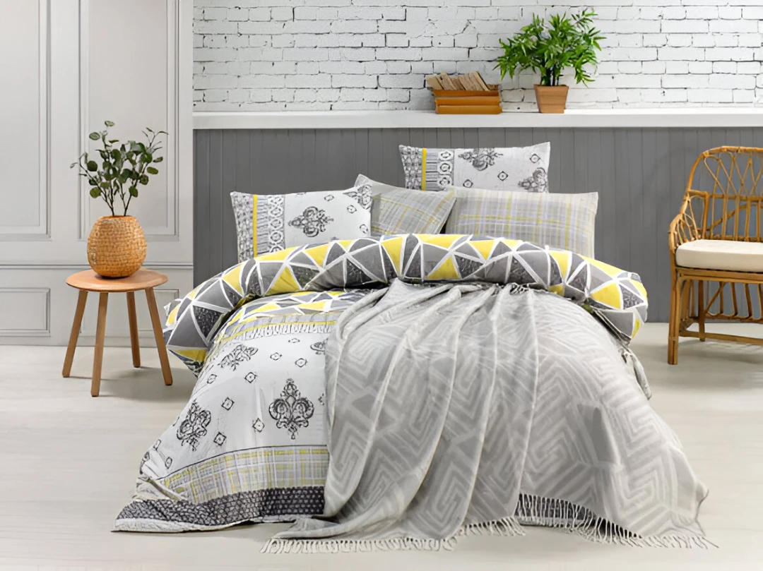 Pamuklu Çift Kişilik Jakarlı Çarşaf ve Battaniye Seti - Wella