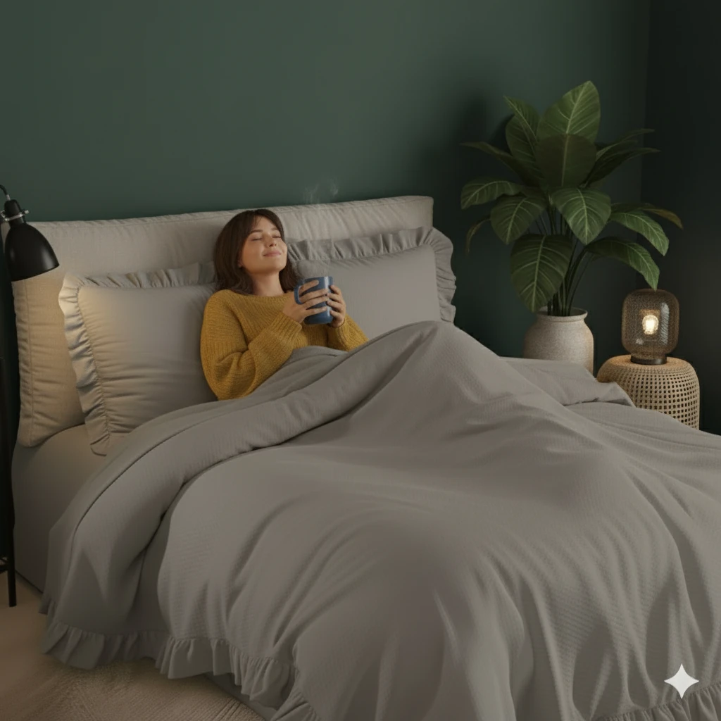 %100 Doğal Pamuk Çift Kişilik Fırfırlı Nevresim Seti 200x220 cm