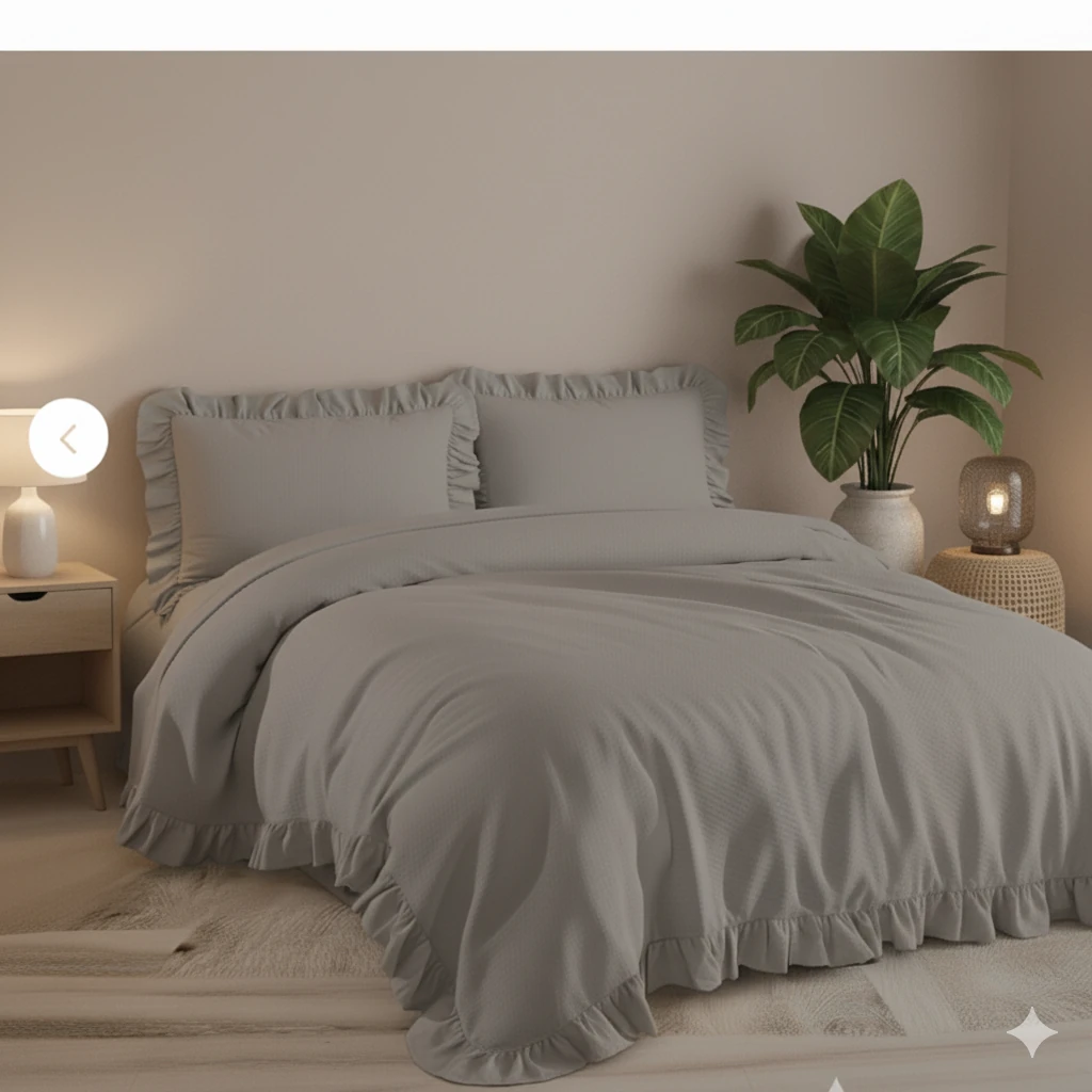 %100 Doğal Pamuk Çift Kişilik Fırfırlı Nevresim Seti 200x220 cm