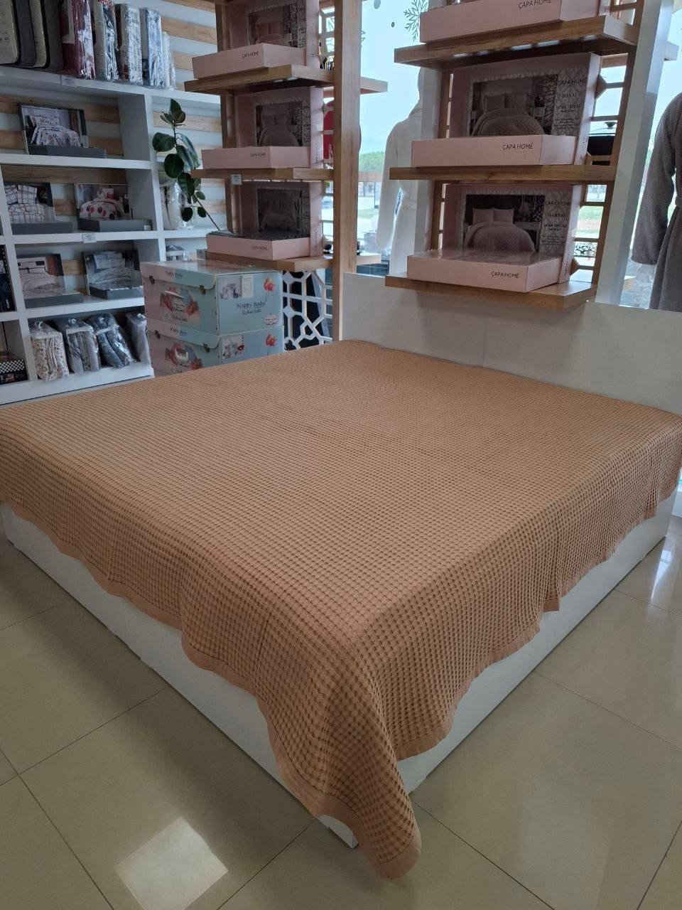 Çift Kişilik Battal Boy Pamuk Havuzlu Tek Pike  - BEJ