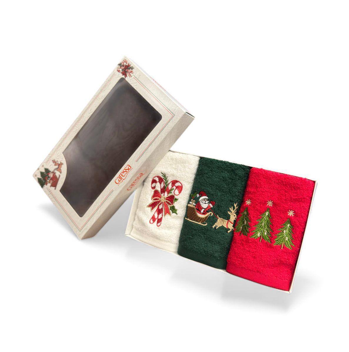 %100 Pamuk Nakışlı 3’lü Yılbaşı Temalı El ve Yüz Mutfak Havlusu Seti 30x50 cm