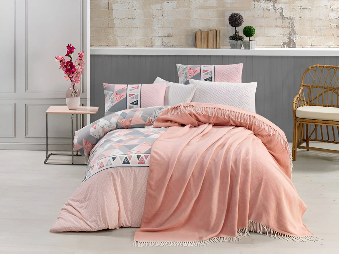 Pamuklu Çift Kişilik Jakarlı Çarşaf ve Battaniye Seti - Gitana