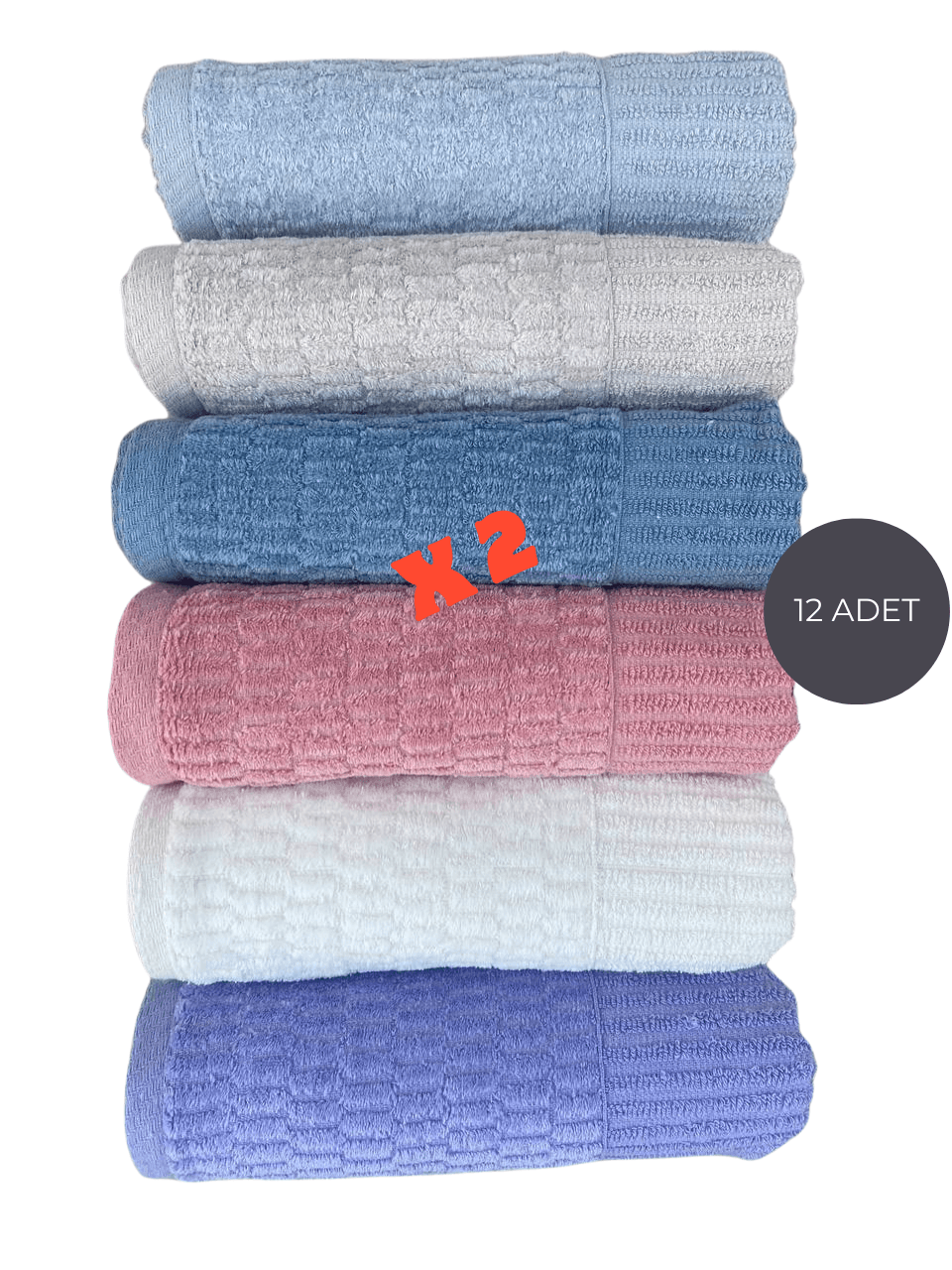 %100 Pamuk 50*90 cm El Yüz Havlusu Ahsen Kadife - 12 Lİ SET