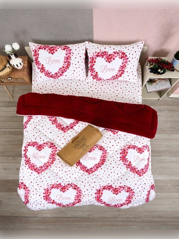 Çift Kişilik Çift Taraflı Lüx Welsoft Elit Yorgan - LOVE BORDO