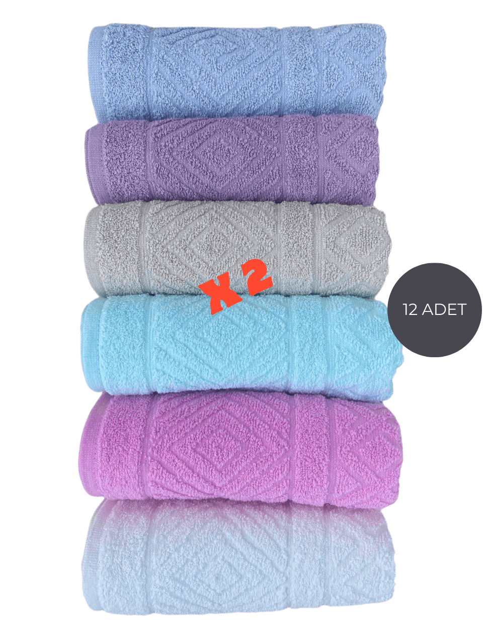 %100 Pamuk 50*90 cm El Yüz Havlusu Prizma - 12 Lİ SET