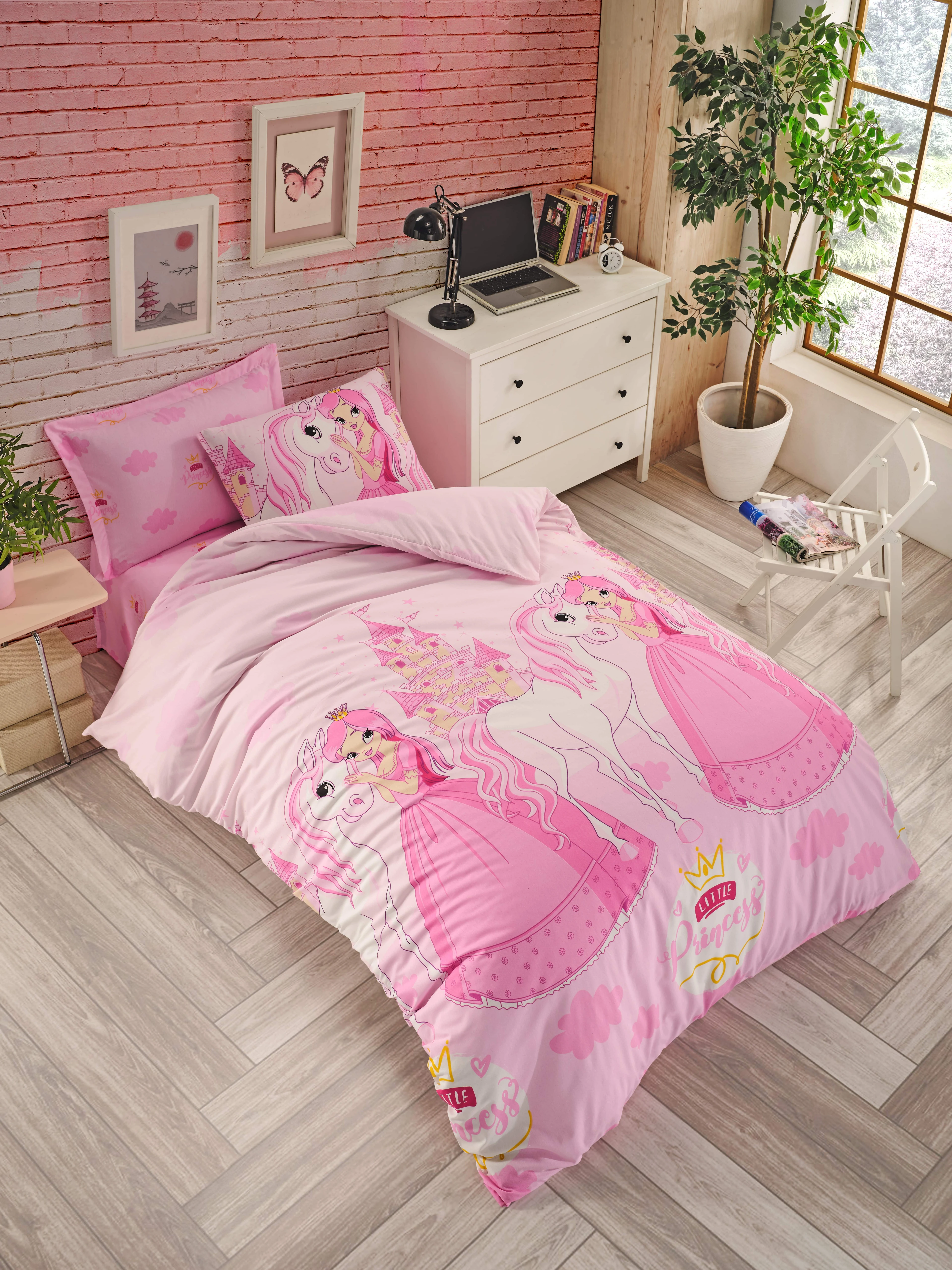 Tek Kişilik Ranforce Pamuklu Lastikli Çarşaflı Nevresim Takımı - Prenses