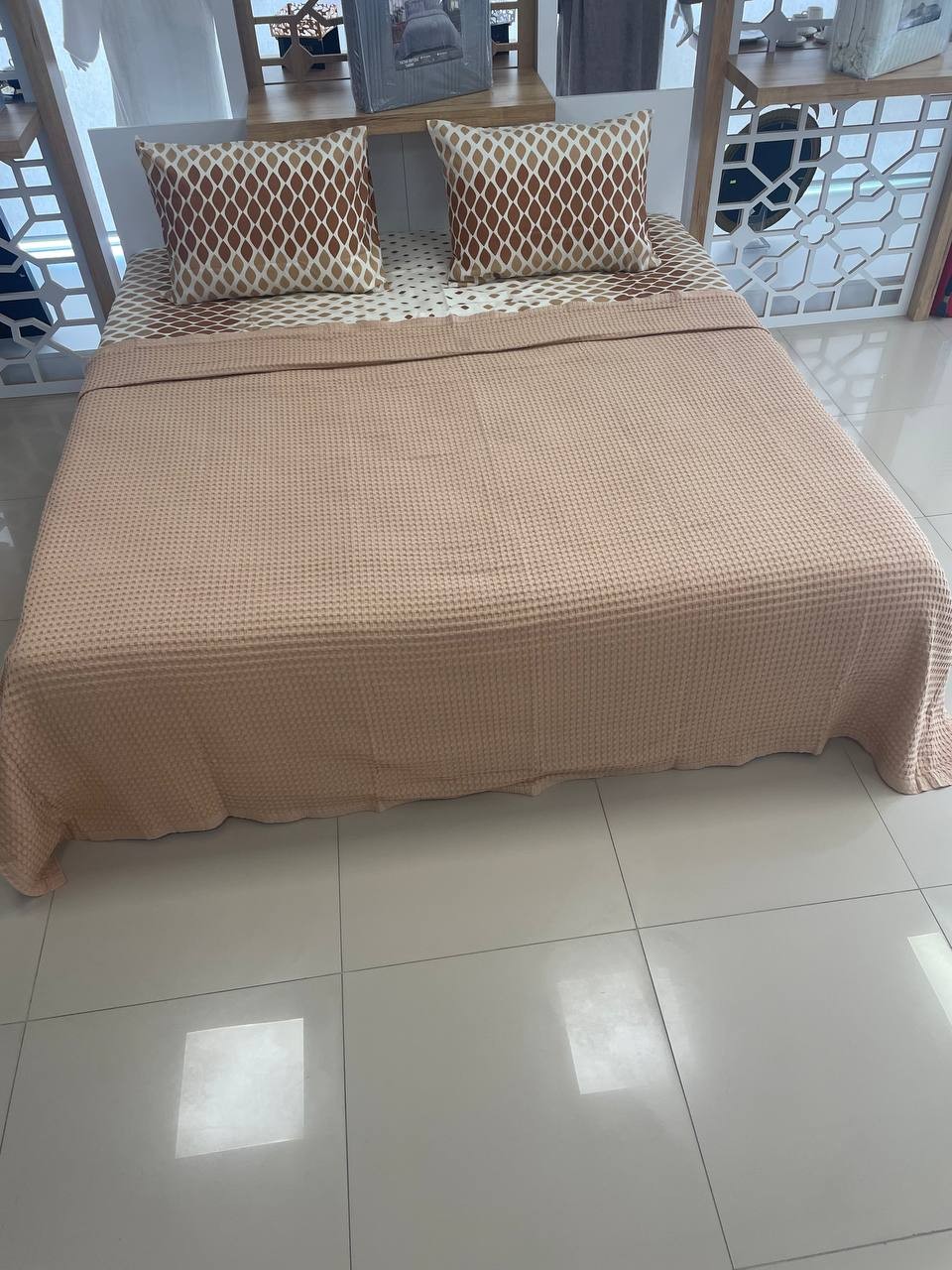 Çift Kişilik Battal Boy Havuzlu % 100 Pamuklu Pike Takımı - BEJ