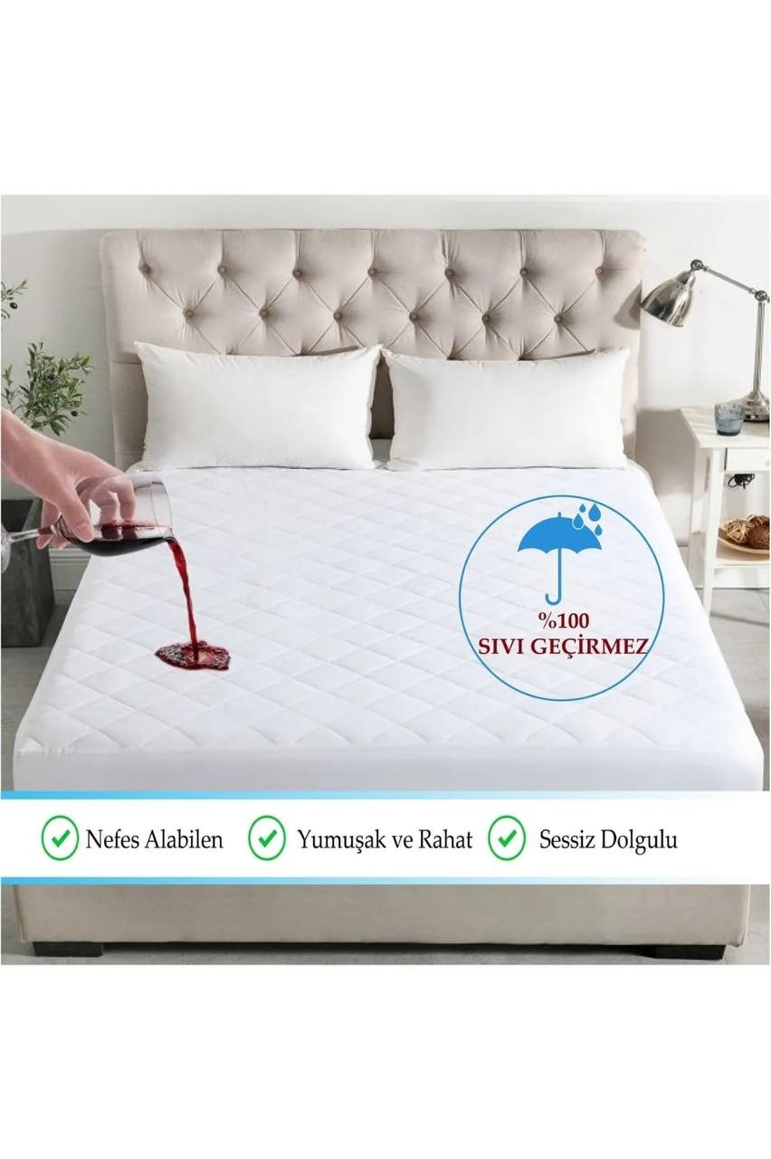 Sıvı Geçirmez Kapitoneli Lastikli %100 Pamuk Yatak Alezi ve Yastık Alezi seti  - 180*200