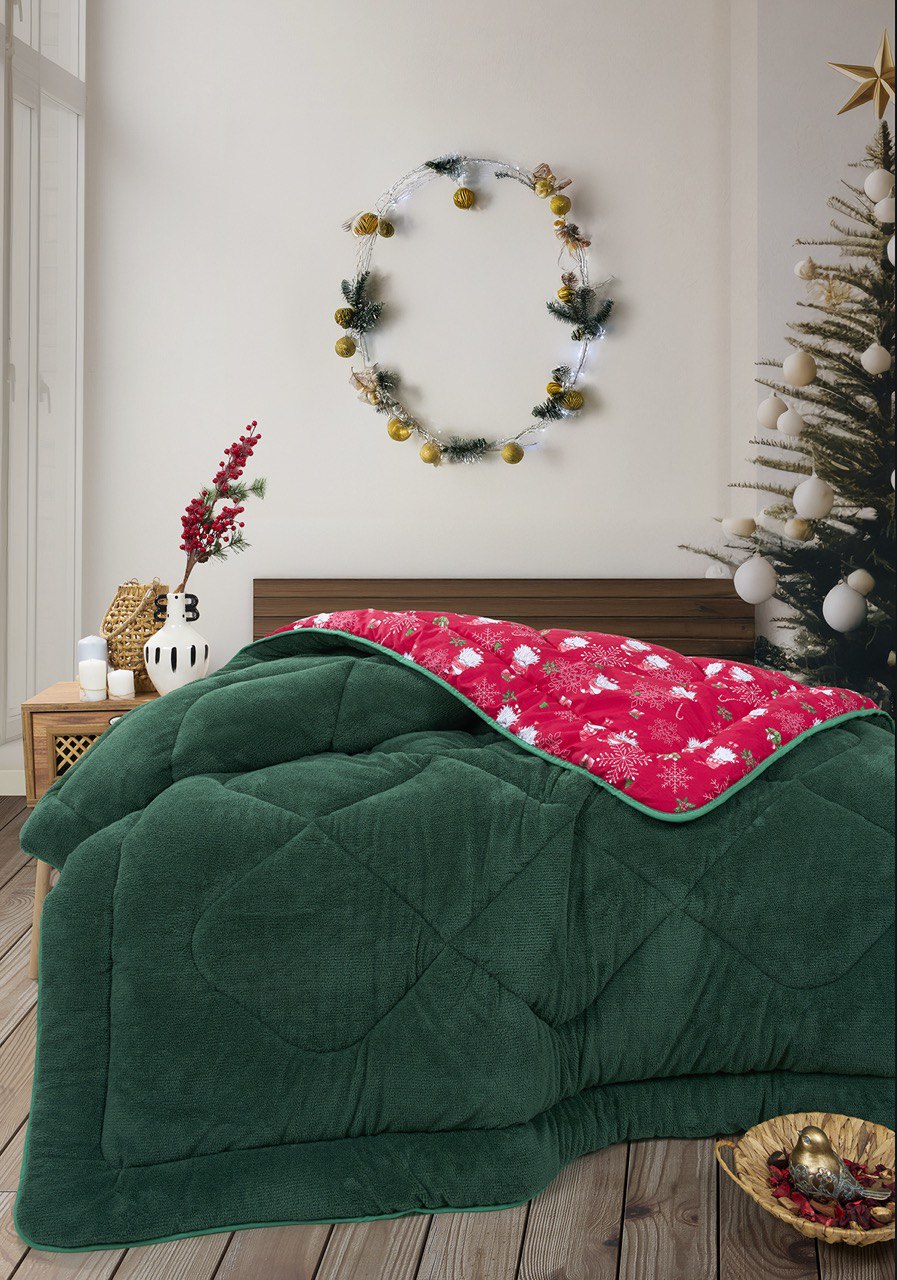Çift Kişilik %100 Pamuk Yılbaşı Temalı Welsoft Yorgan Noel Hediyelik Yorgan 195 X 215 cm