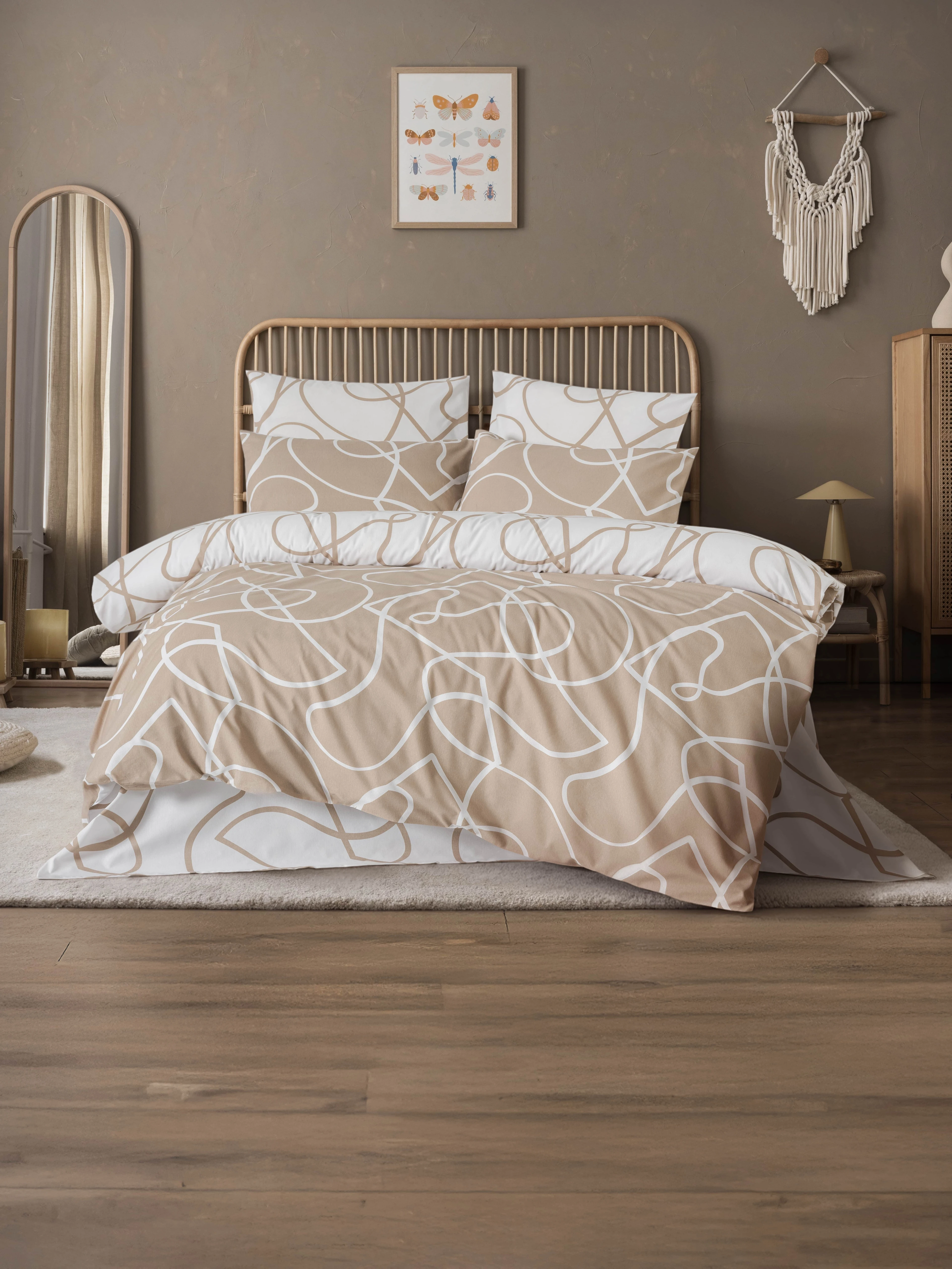 Tek Kişilik Ranforce Pamuklu Lastikli Çarşaflı Nevresim Takımı - Mix Cappuccino