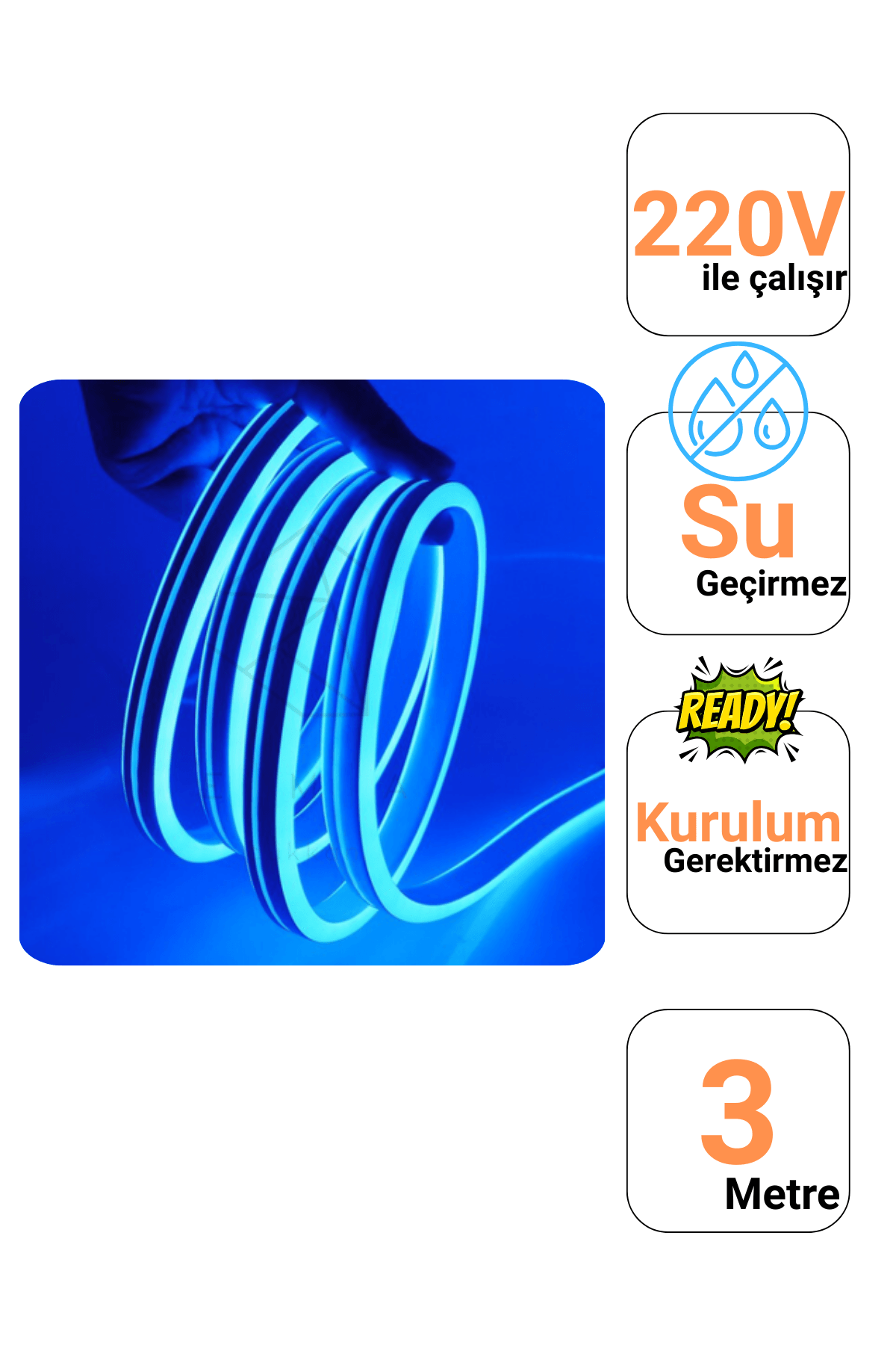 220 Volt Mavi Neon Şerit Led