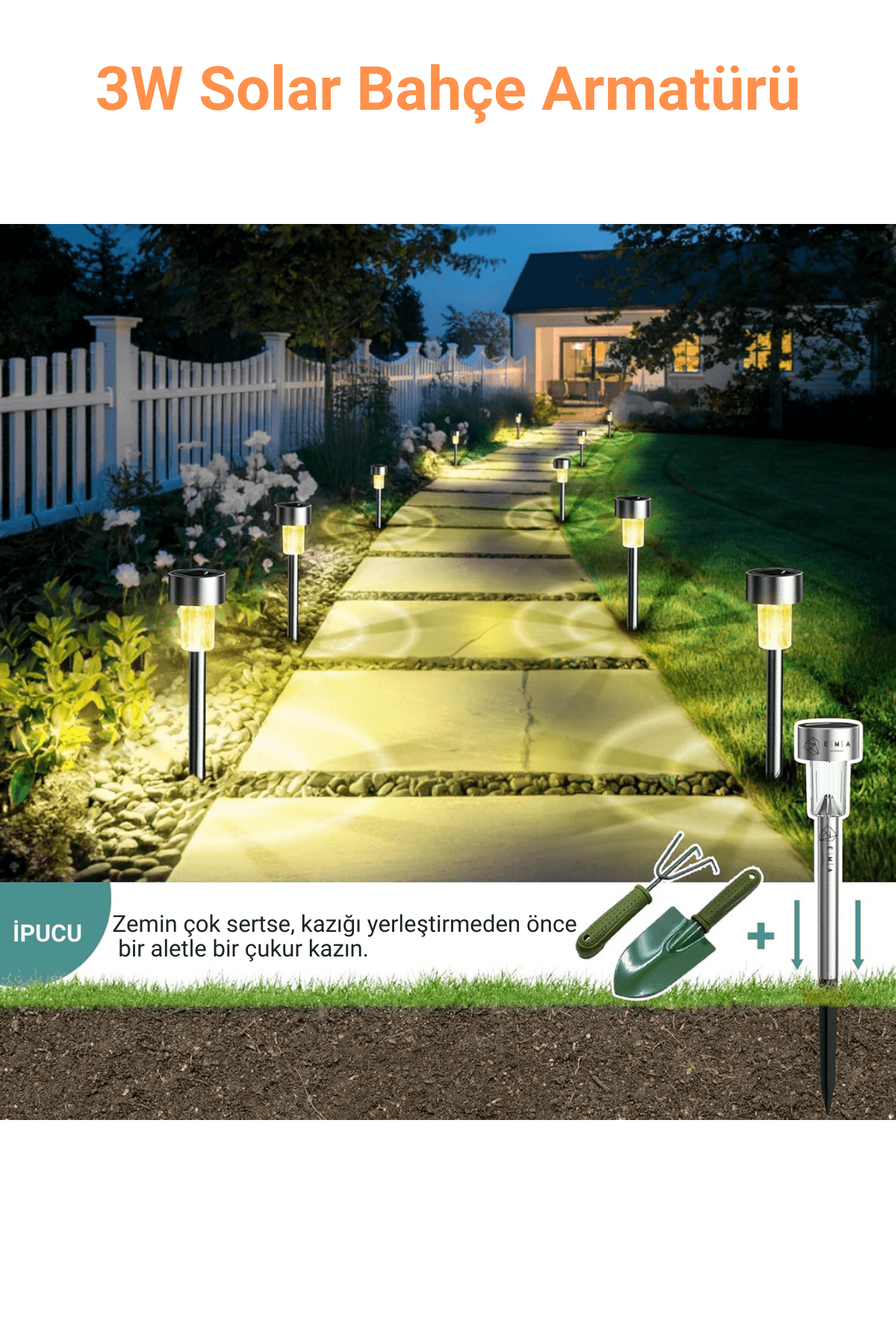3W Solar Dekoratif Bahçe Armatürü