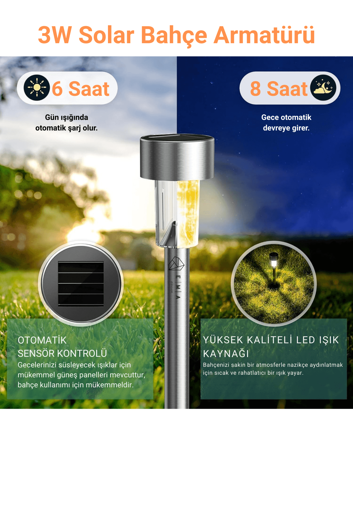 3W Solar Dekoratif Bahçe Armatürü