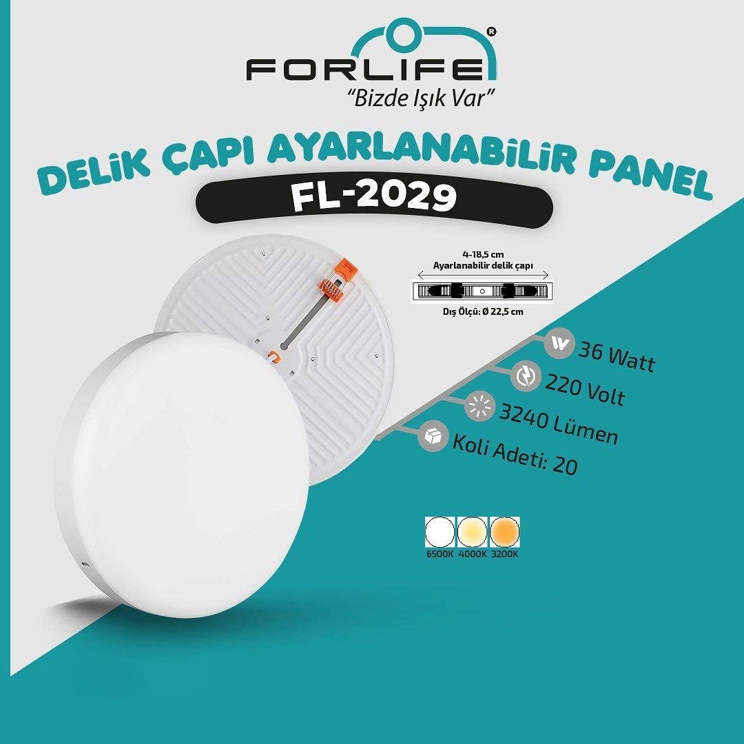 Forlife Ayarlanabilir Led Panel 36W 3200k Gün Işığı FL-2029