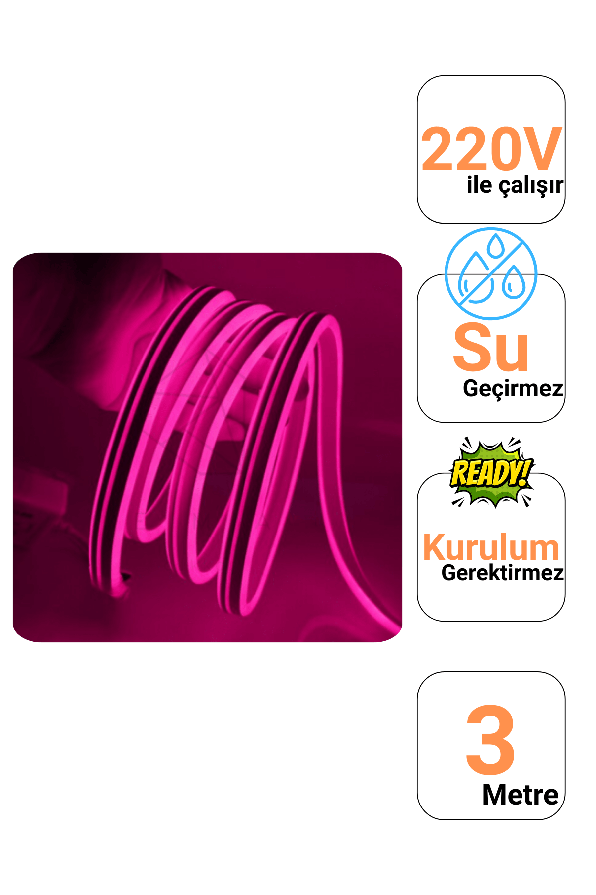 220 Volt Pembe Neon Şerit Led