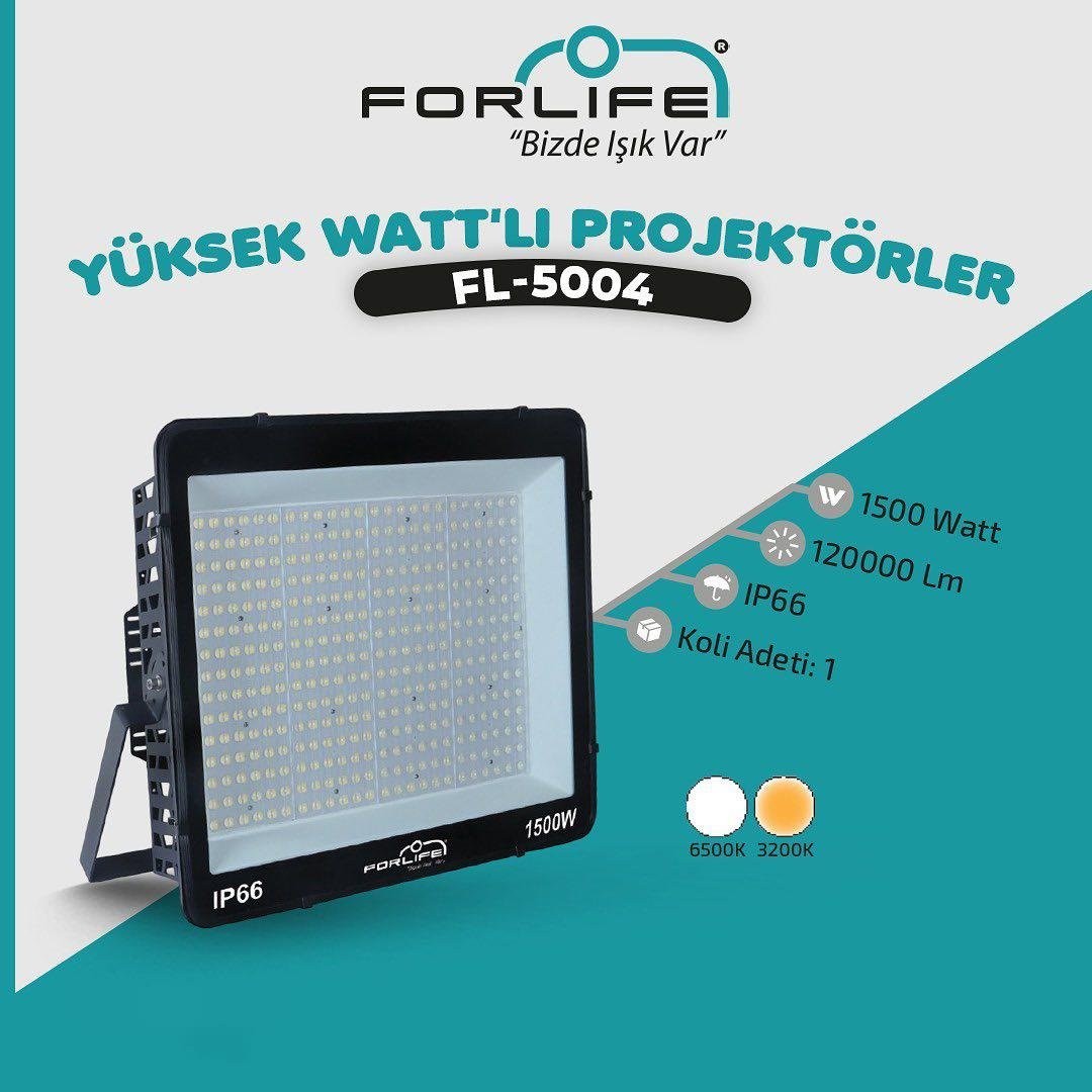 Forlife Yüksek Watt Projektör 1500W 6500K Beyaz Fl-5004