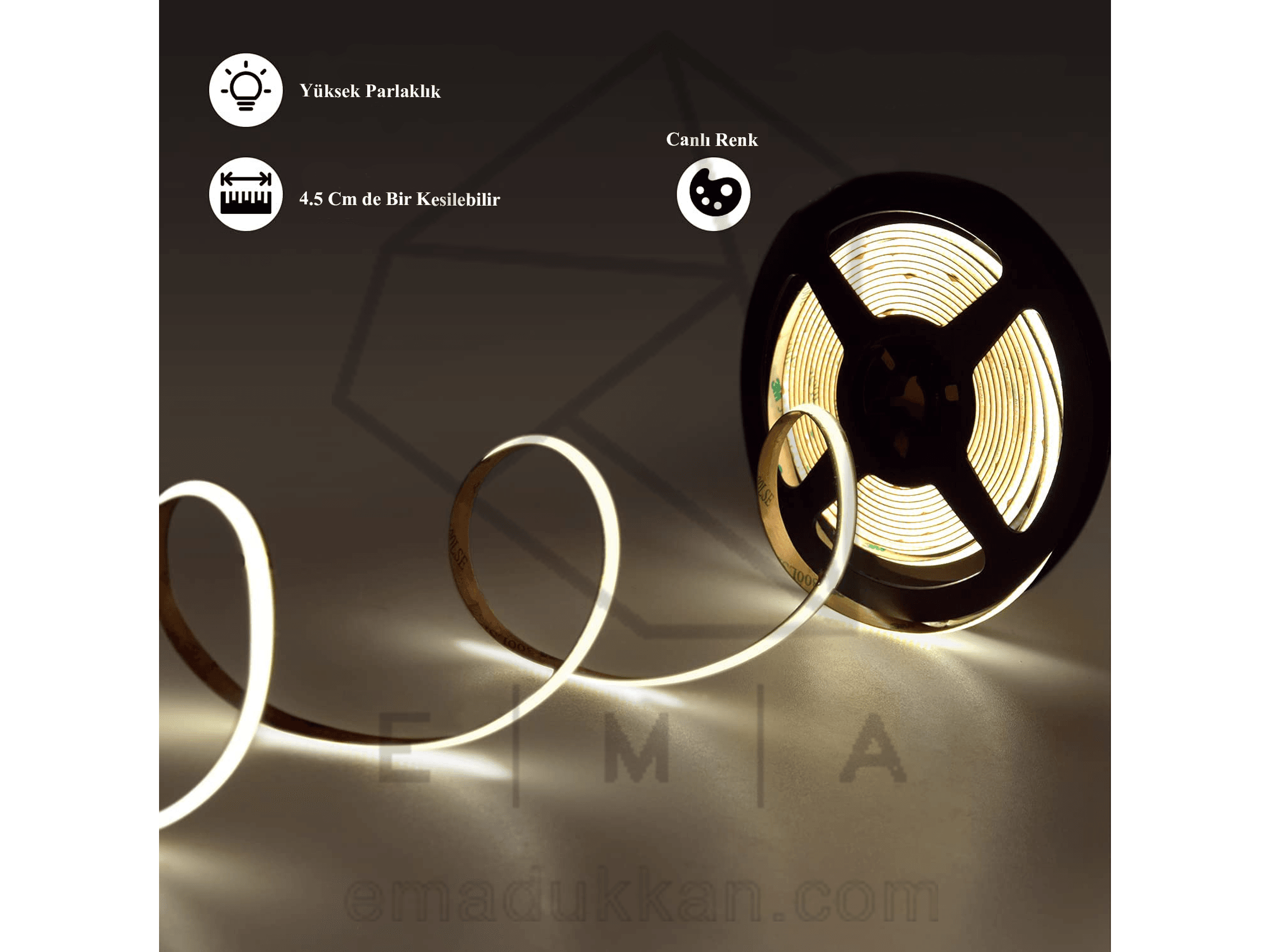320 Ledli 12V İç Mekan COB Şerit Led - Gün Işığı