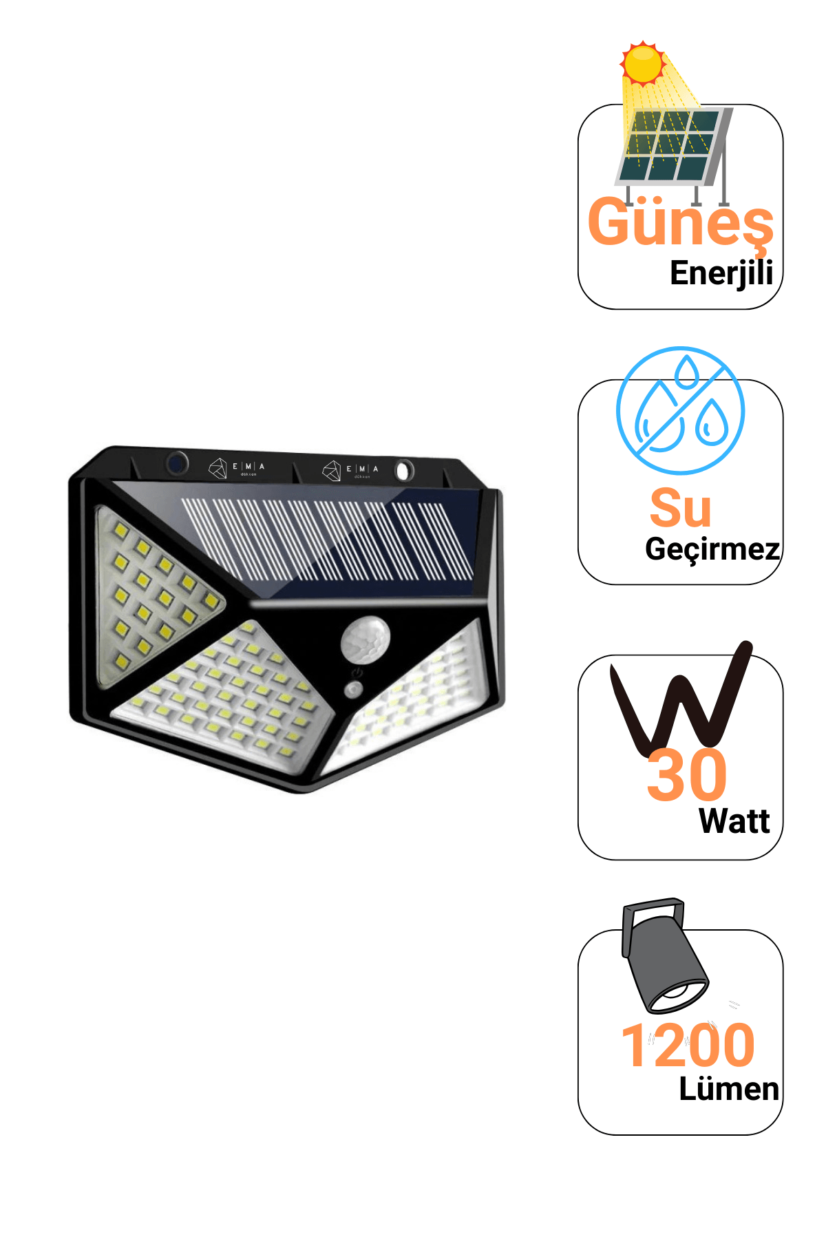 100 Ledli 6500K Solar Duvar Armatürü