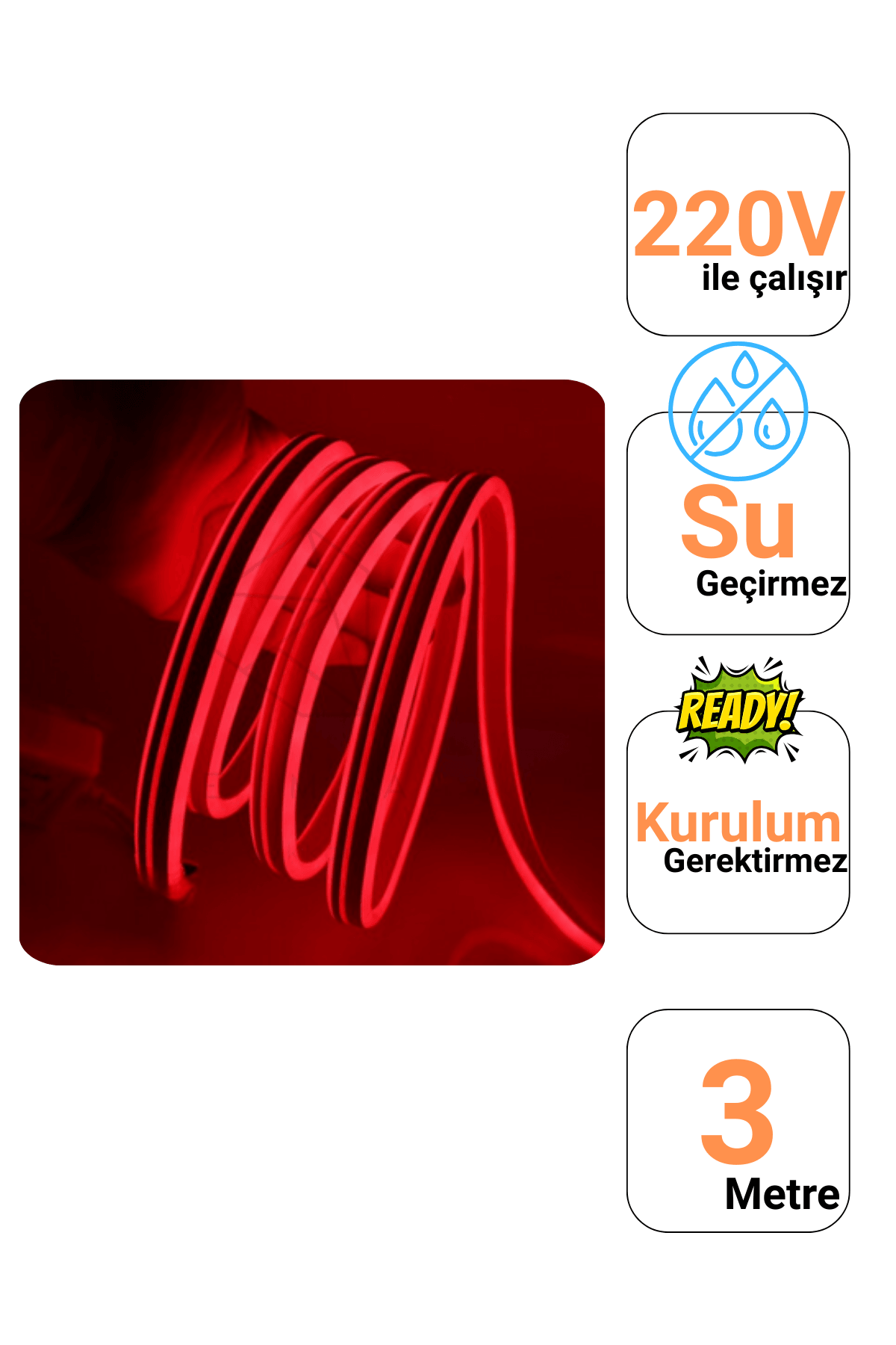 220 Volt Kırmızı Neon Şerit Led