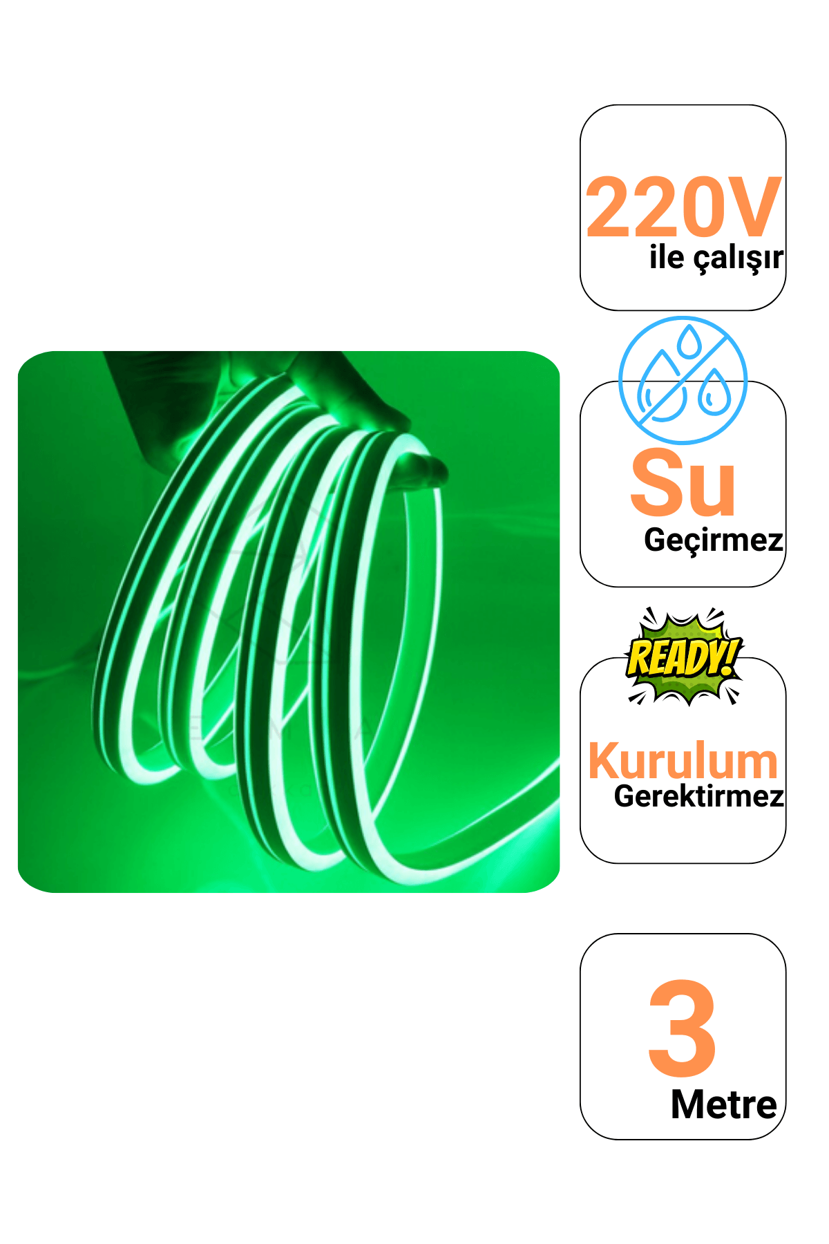 220 Volt Yeşil Neon Şerit Led