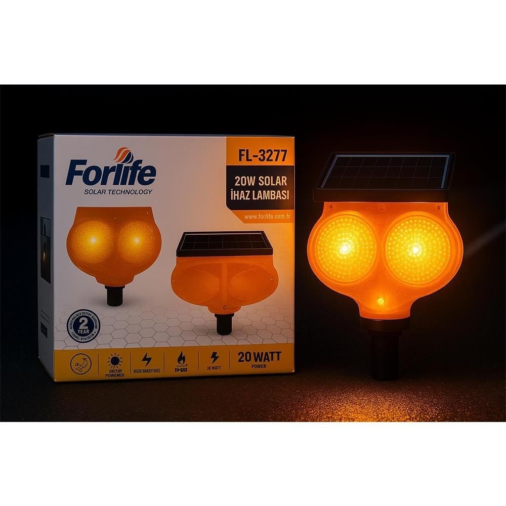 Forlife 20W Solar Delinatör Uyumlu Sarı İkaz Lambası Fl-3277