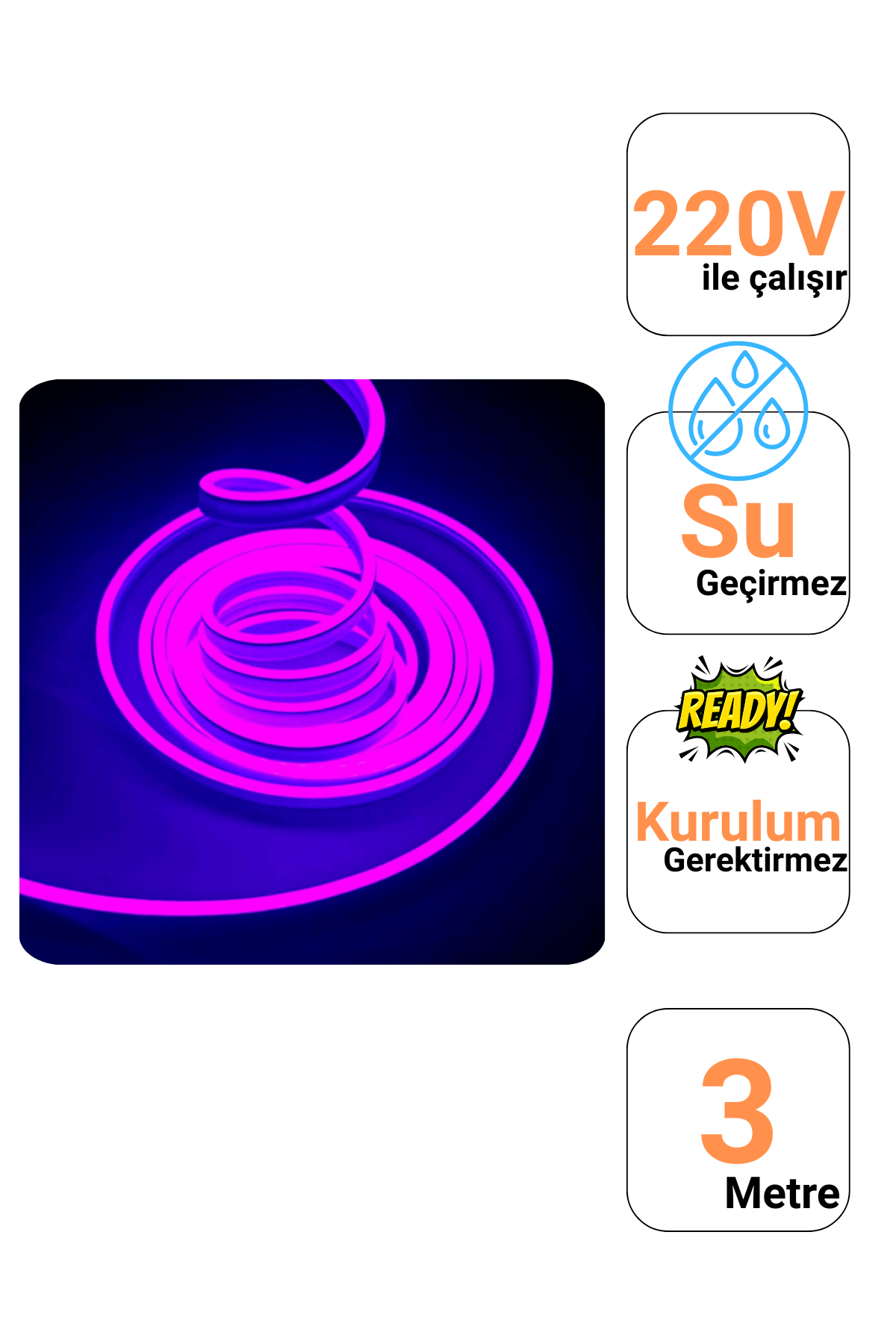 220 Volt Mor Neon Şerit Led