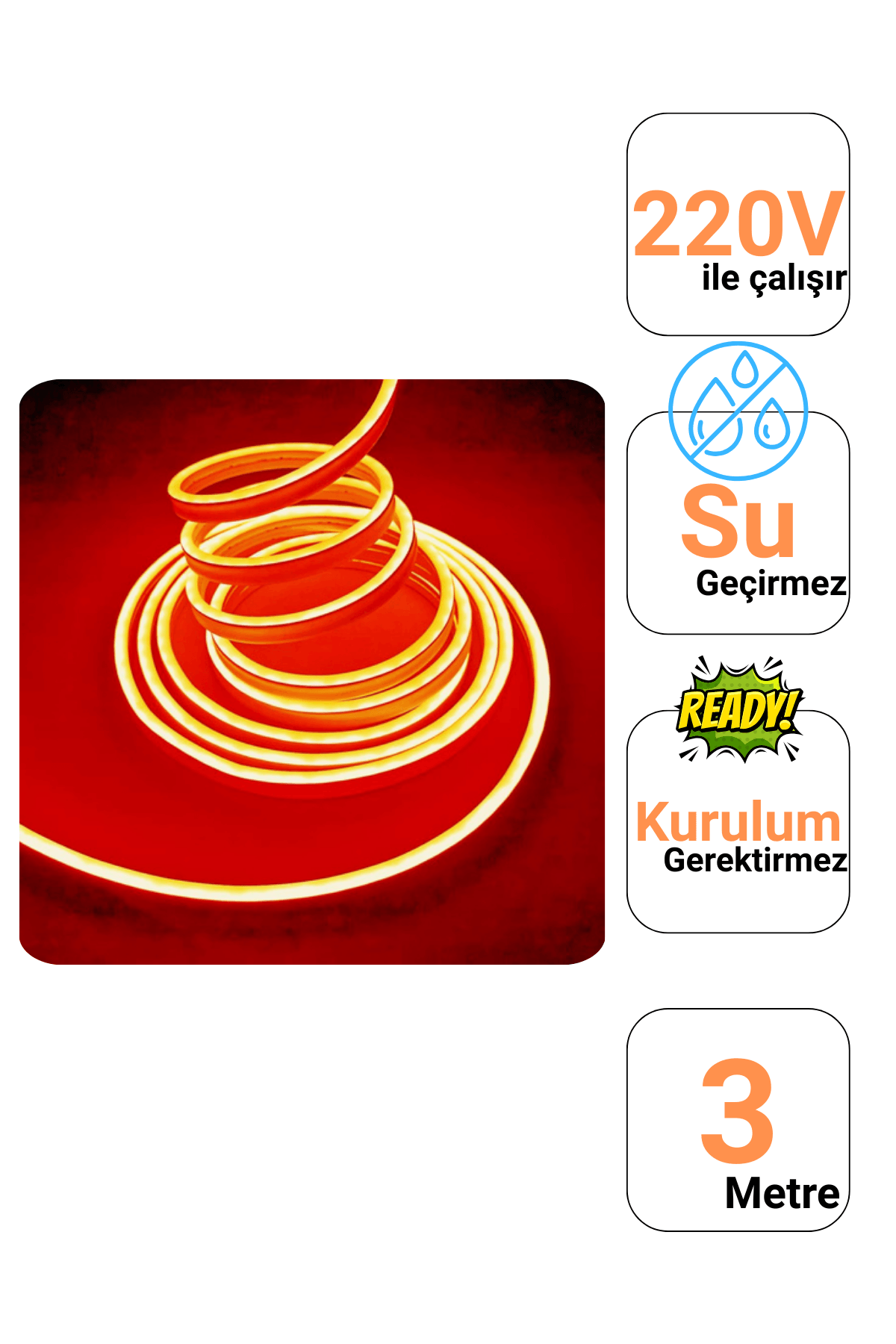 220 Volt Turuncu Neon Şerit Led