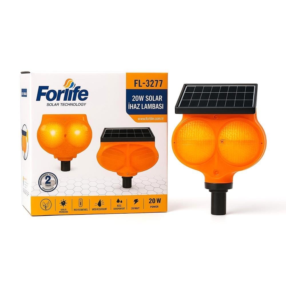 Forlife 20W Solar Delinatör Uyumlu Sarı İkaz Lambası Fl-3277