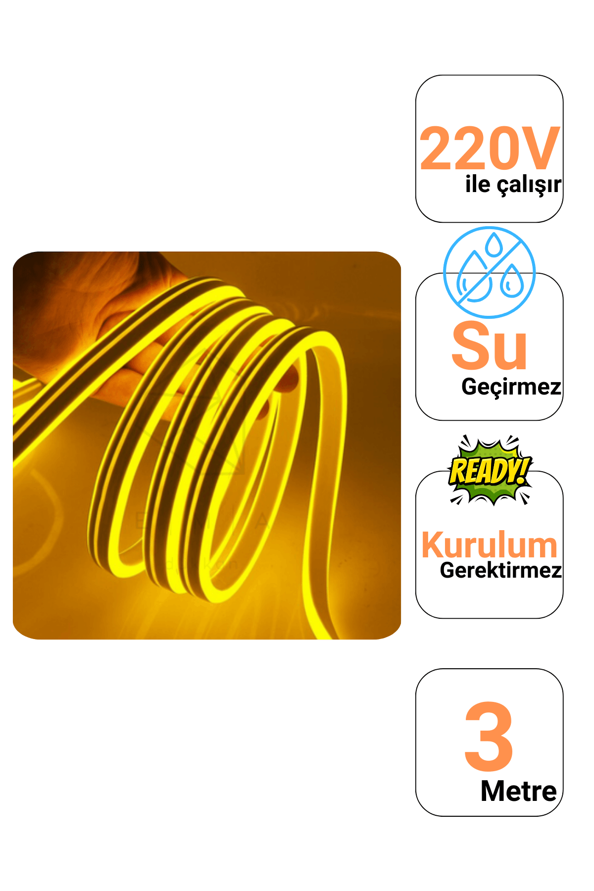 220 Volt Amber Neon Şerit Led