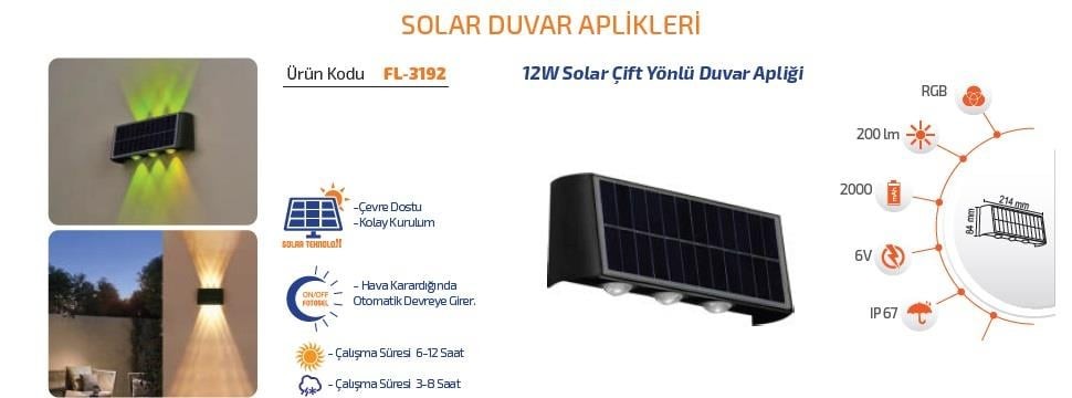 Forlife Solar Çift Yönlü Duvar Apliği 12W Rgb FL-3192