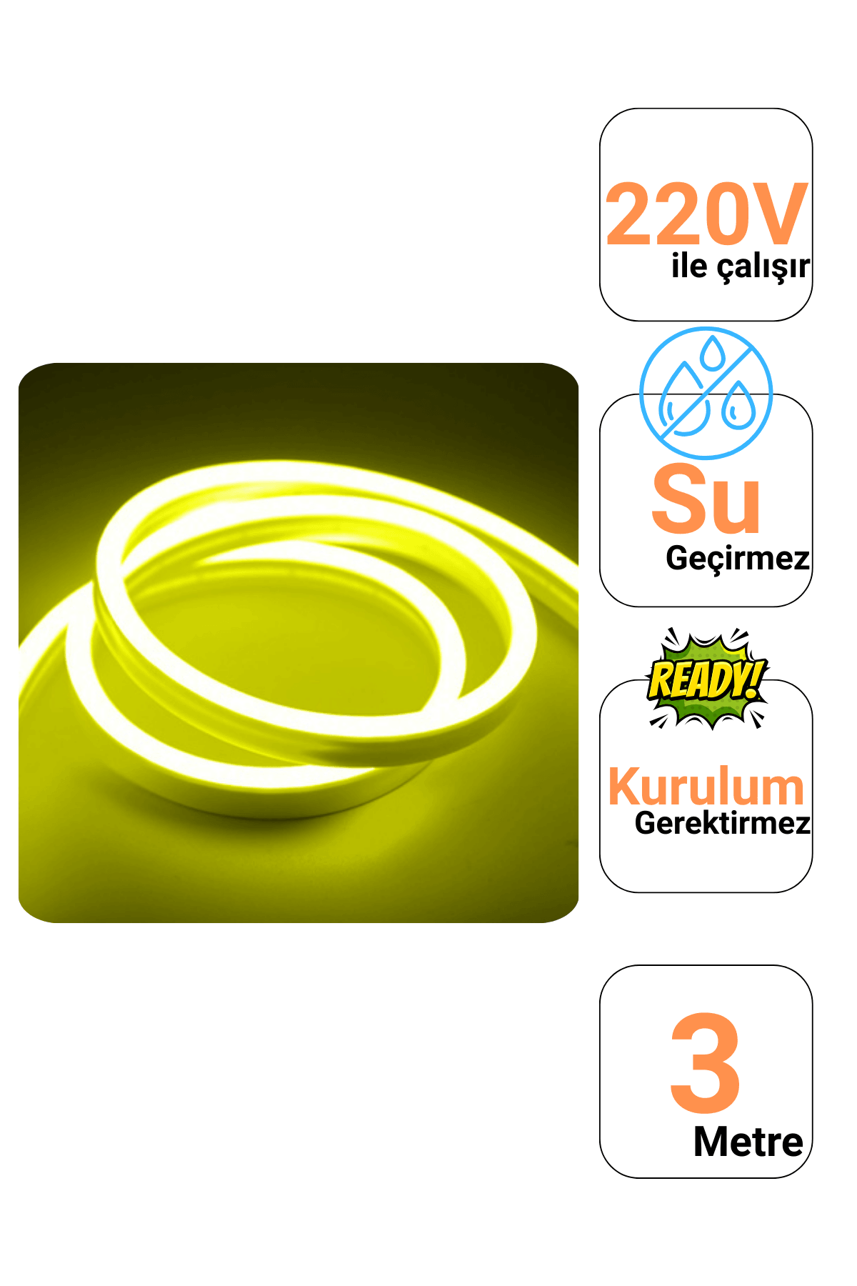 220 Volt Limon Sarısı Neon Şerit Led