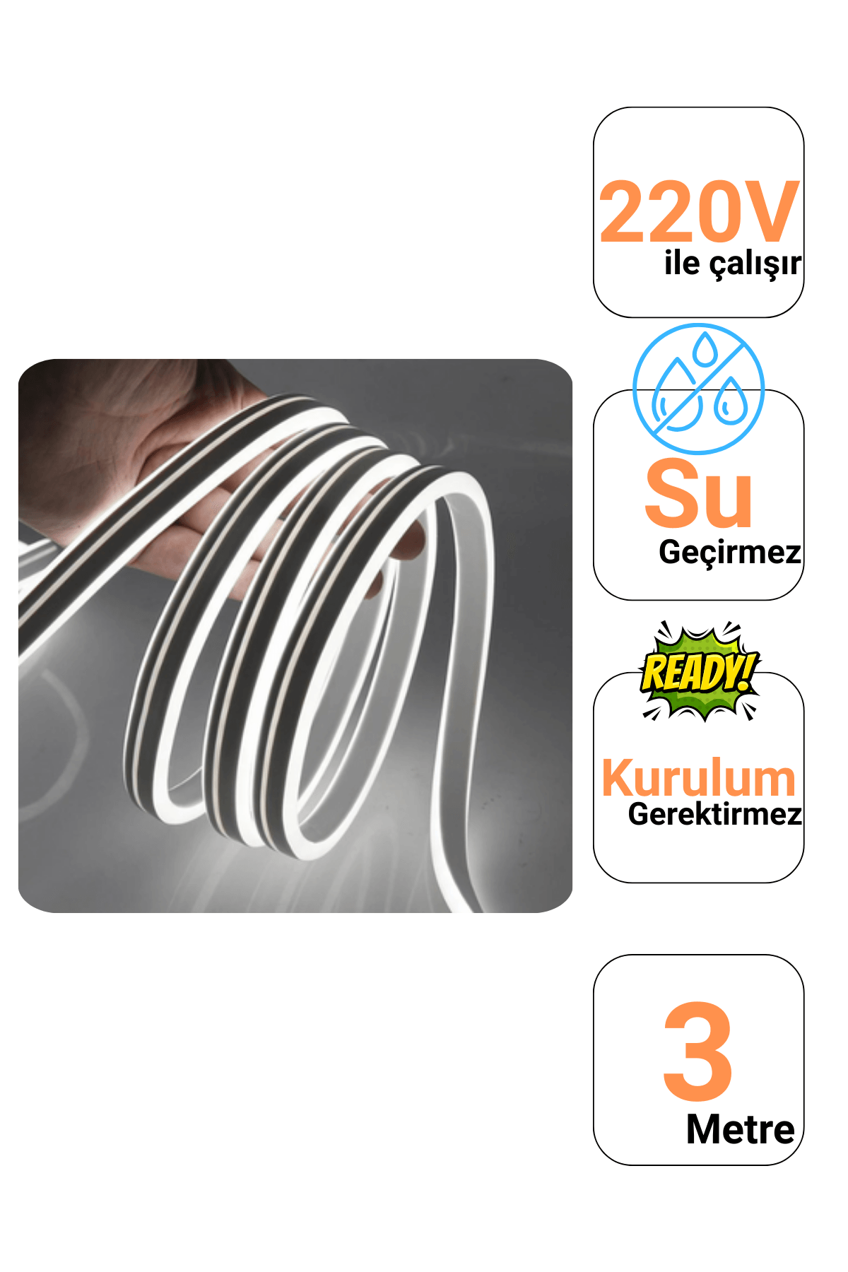 220 Volt Beyaz Neon Şerit Led