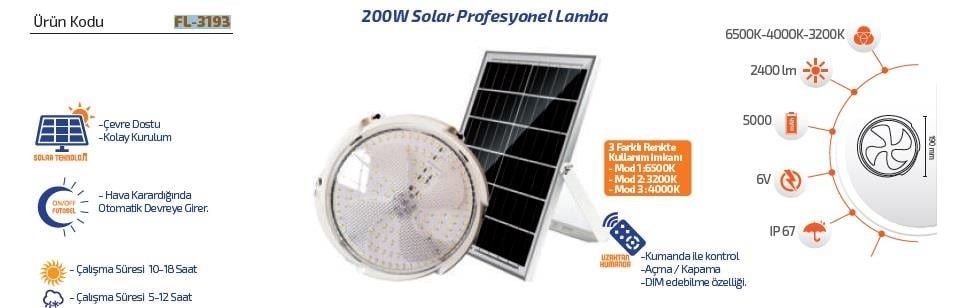Forlife Solar Profesyonel Lamba 200W FL-3193