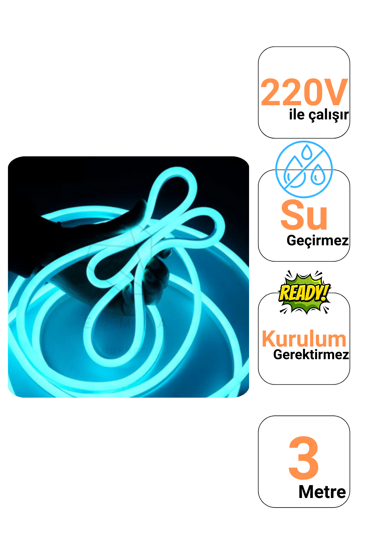 220 Volt Buz Mavisi Neon Şerit Led