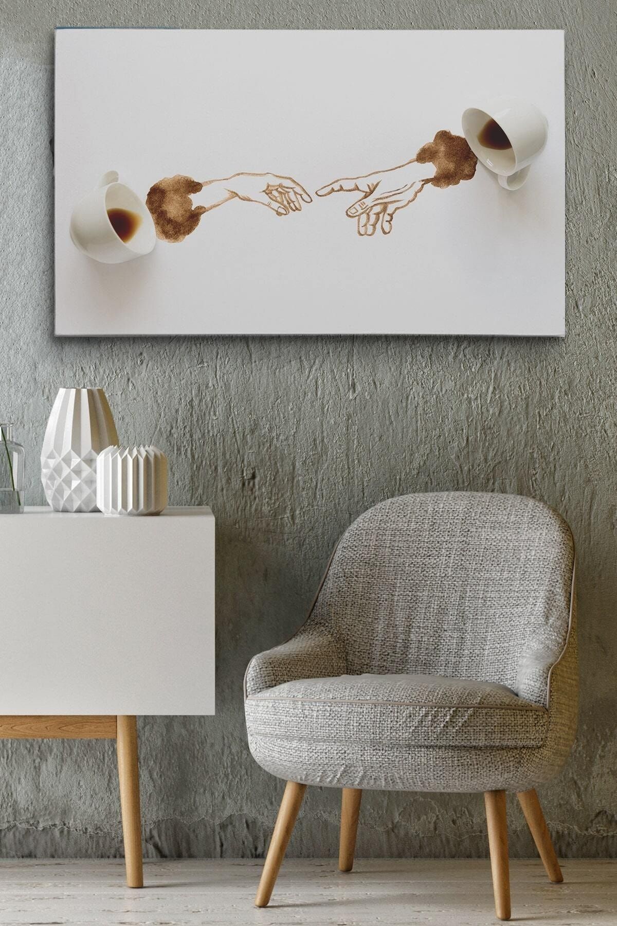 El Ele Espresso Fincanları Dekoratif Kanvas Duvar Tablosu