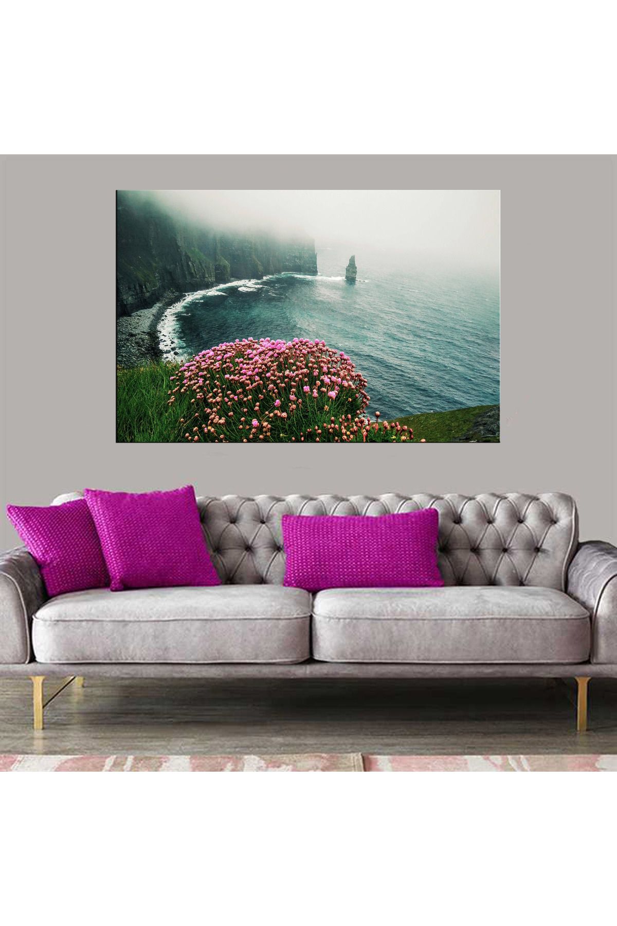 Dekoratif Baskı Sisler İçinde Sahil Kanvas Tablo