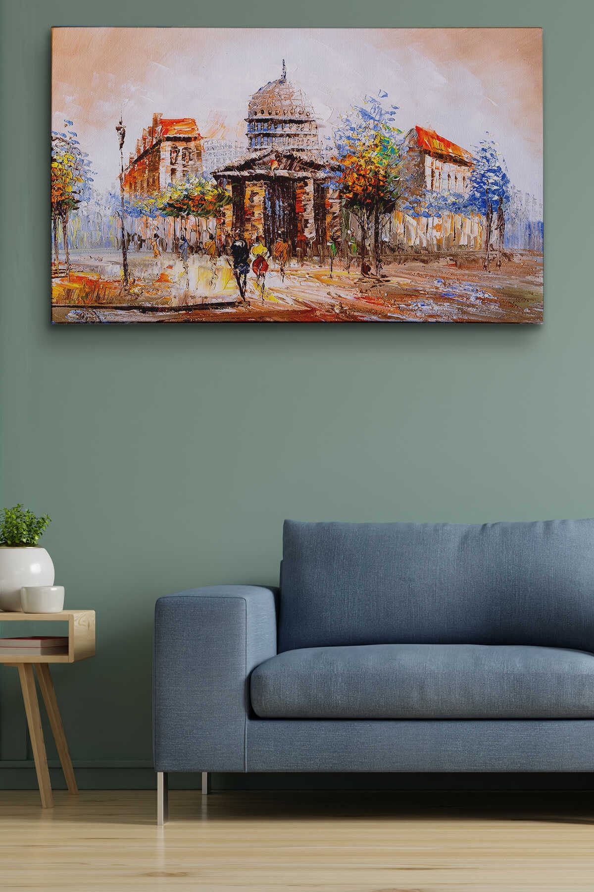 Paris Sokakları Yağlıboya Görünüm Dekoratif Kanvas Duvar Tablosu