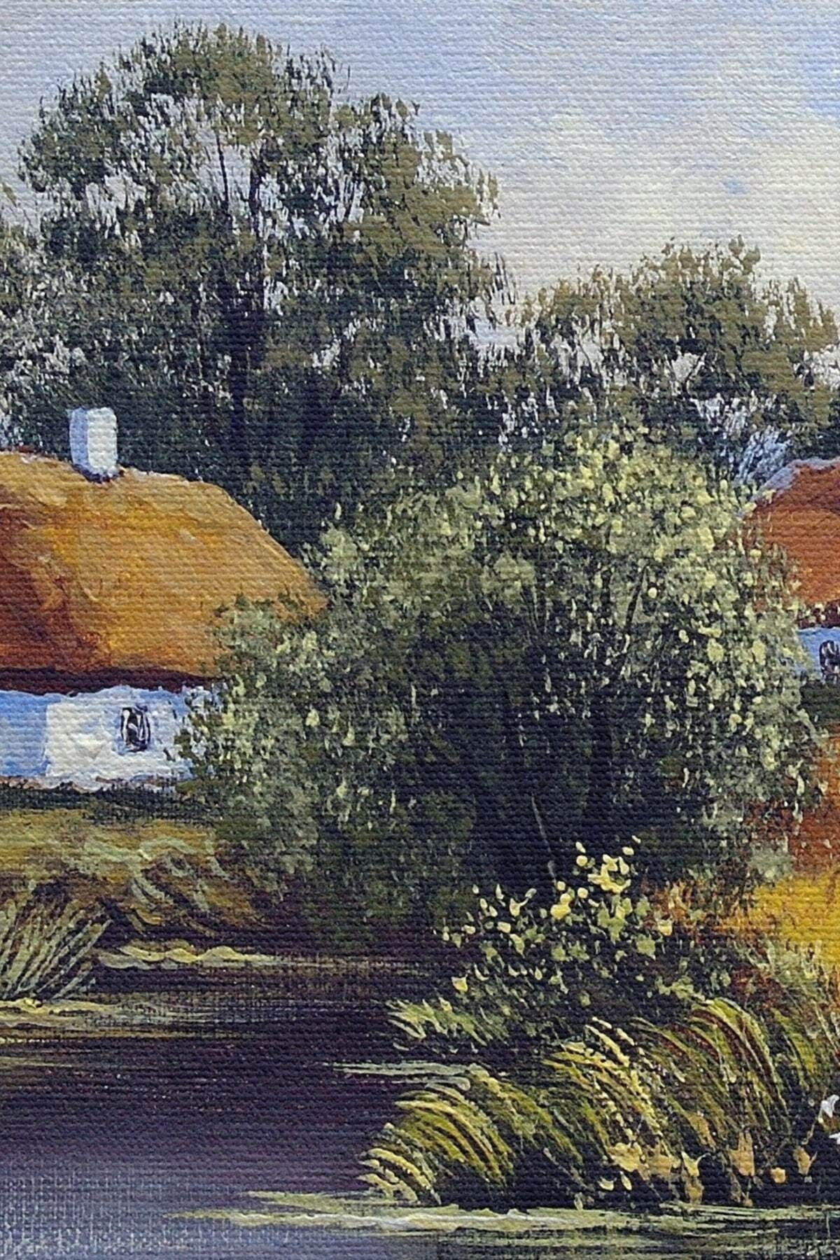 Buğday Tarlası Ve Değirmen Yağlıboya Görünüm Dekoratif Kanvas Duvar Tablosu