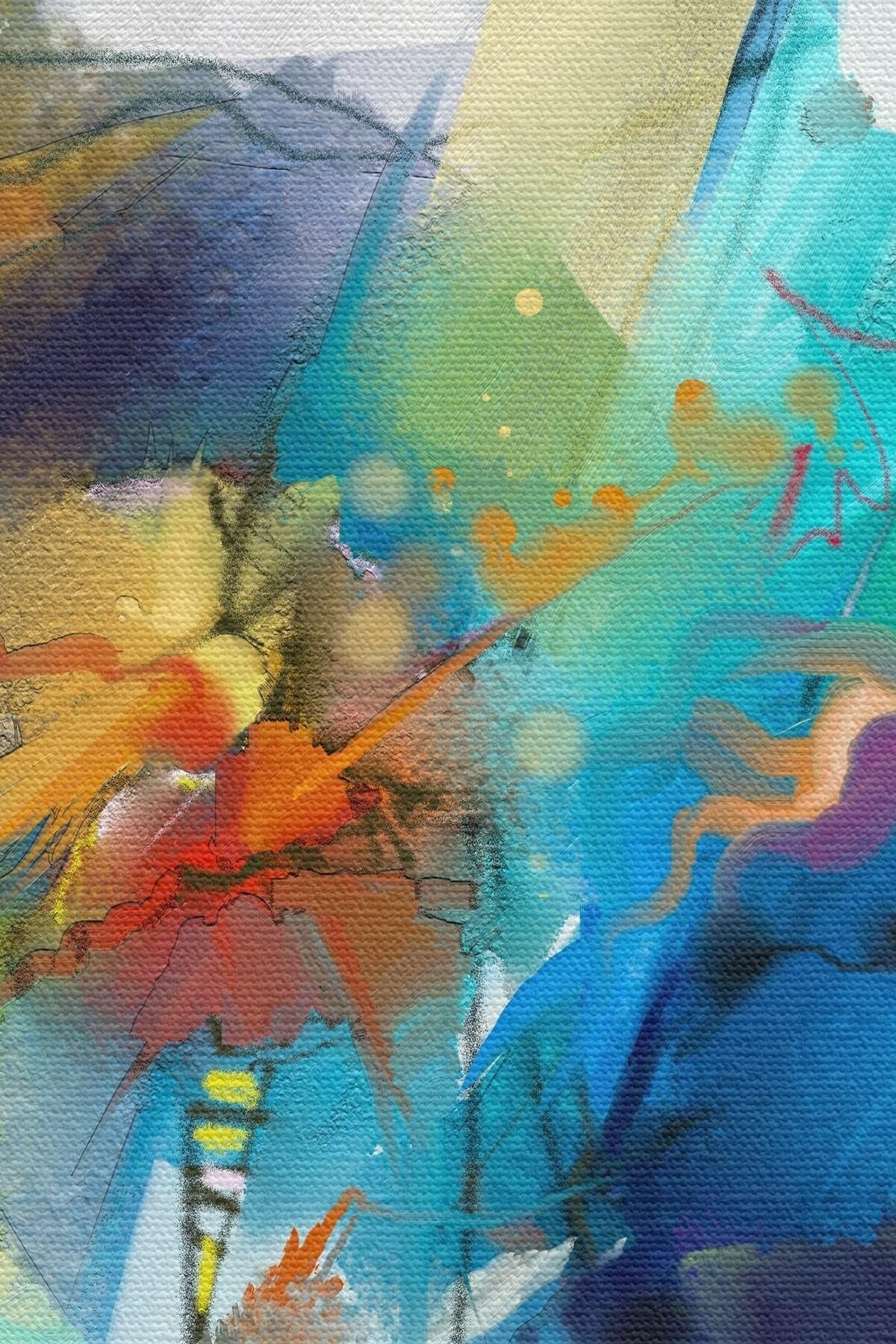 Soyut Fırça Darbeleri Ile Yağlıboya Görünüm Dekoratif Kanvas Duvar Tablosu